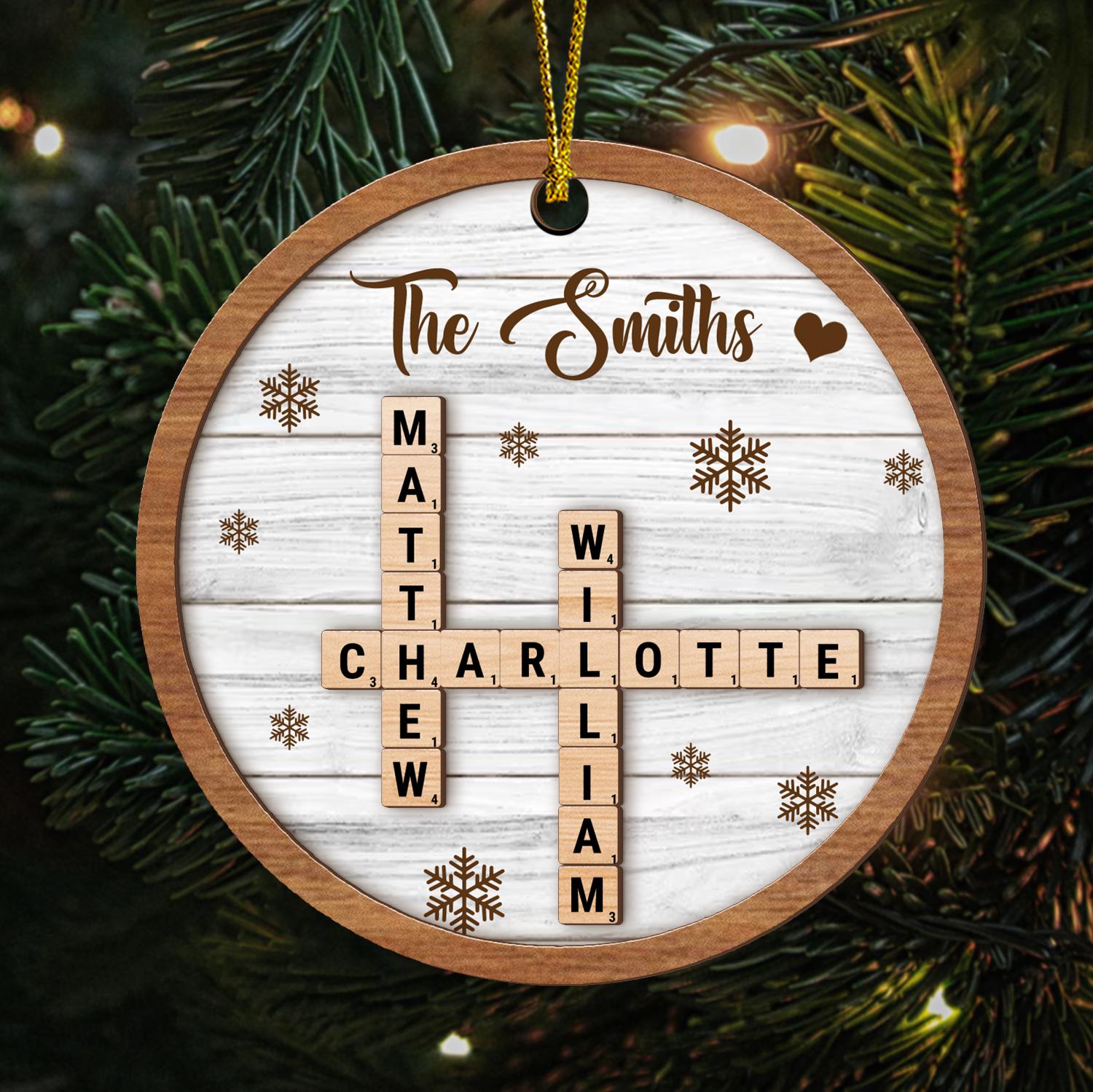 Personalized Scrabble Christmas Ornaments, Family Name Crossword Puzzle, Family Christmas Ornament, Grandkids Crossword Puzzle Ornament OROC24