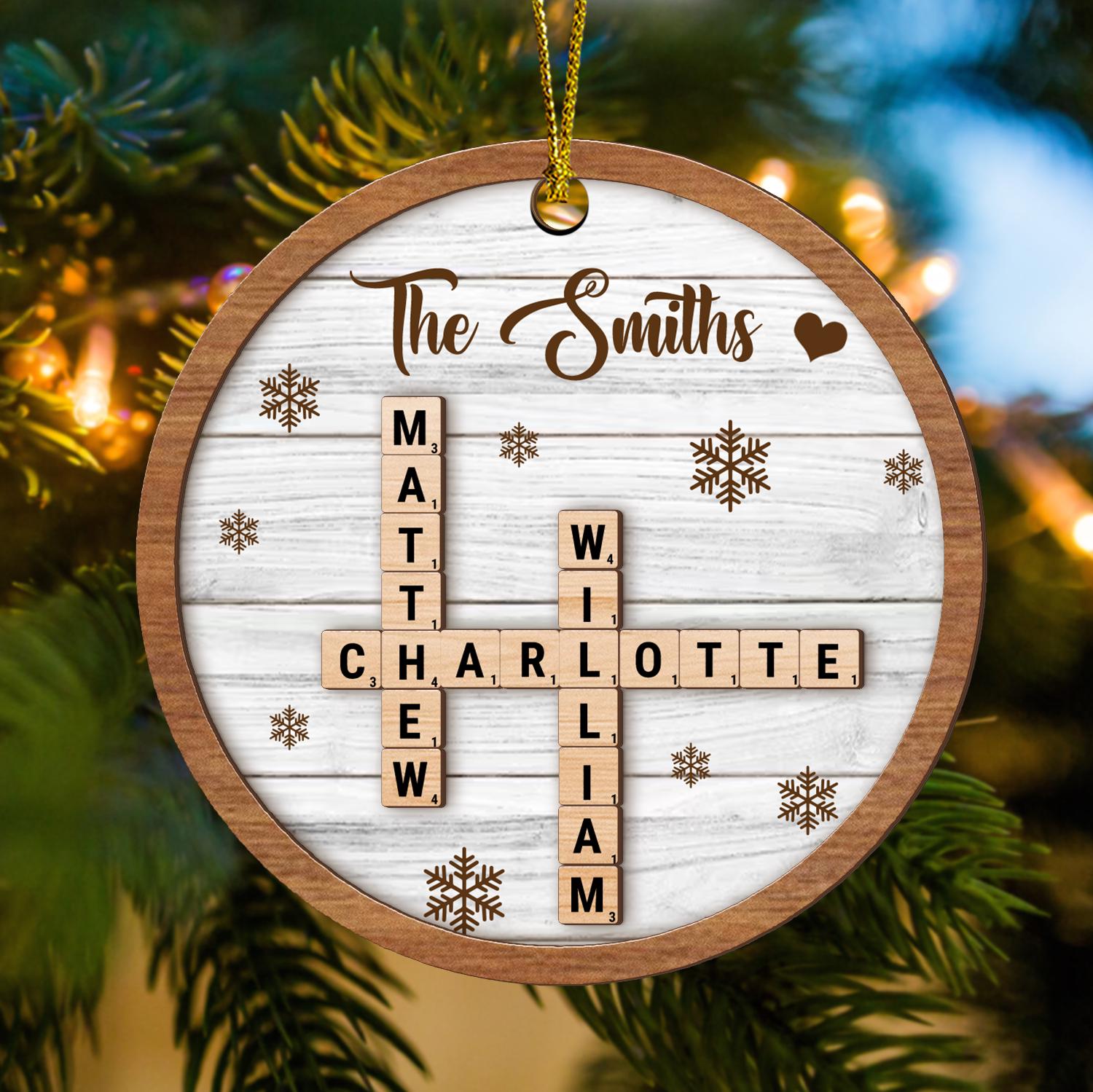 Personalized Scrabble Christmas Ornaments, Family Name Crossword Puzzle, Family Christmas Ornament, Grandkids Crossword Puzzle Ornament OROC24