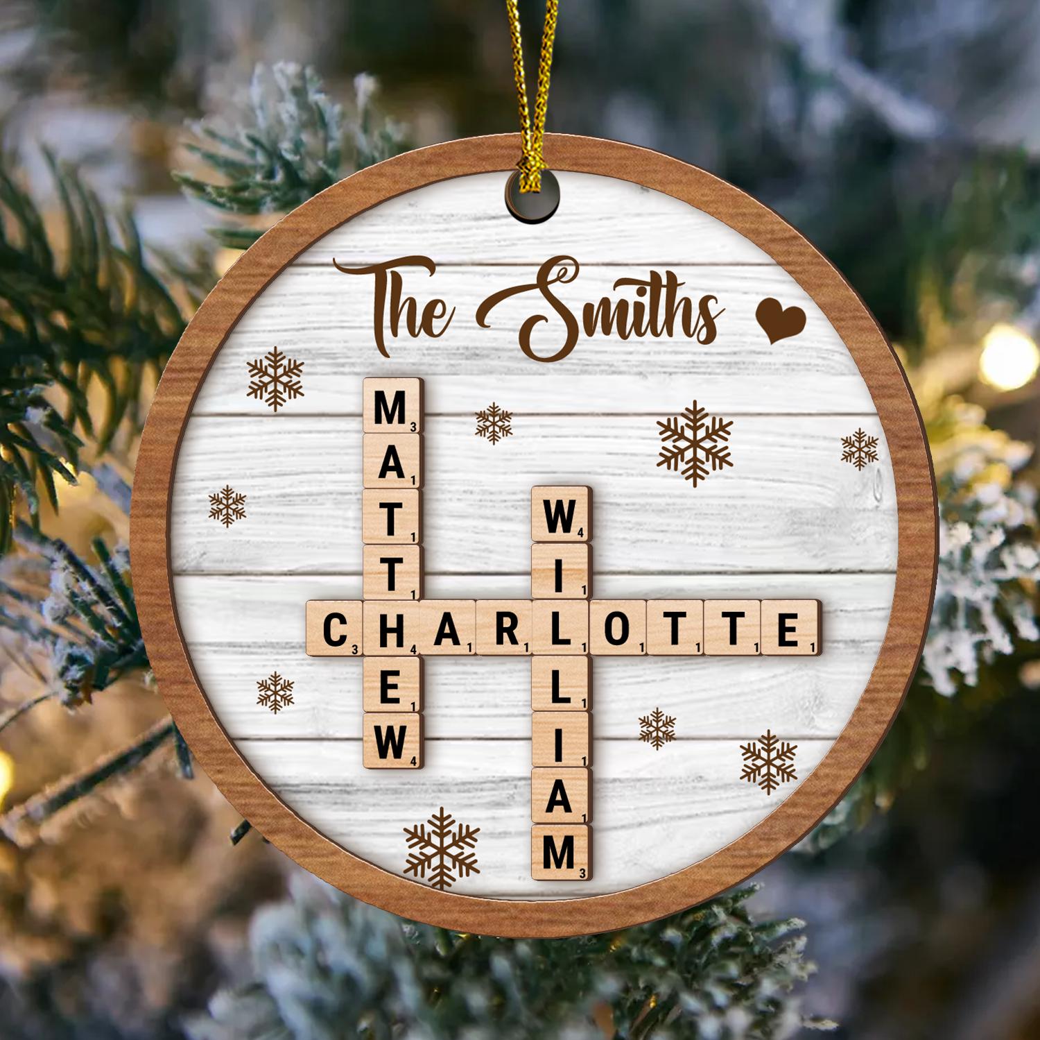 Personalized Scrabble Christmas Ornaments, Family Name Crossword Puzzle, Family Christmas Ornament, Grandkids Crossword Puzzle Ornament OROC24