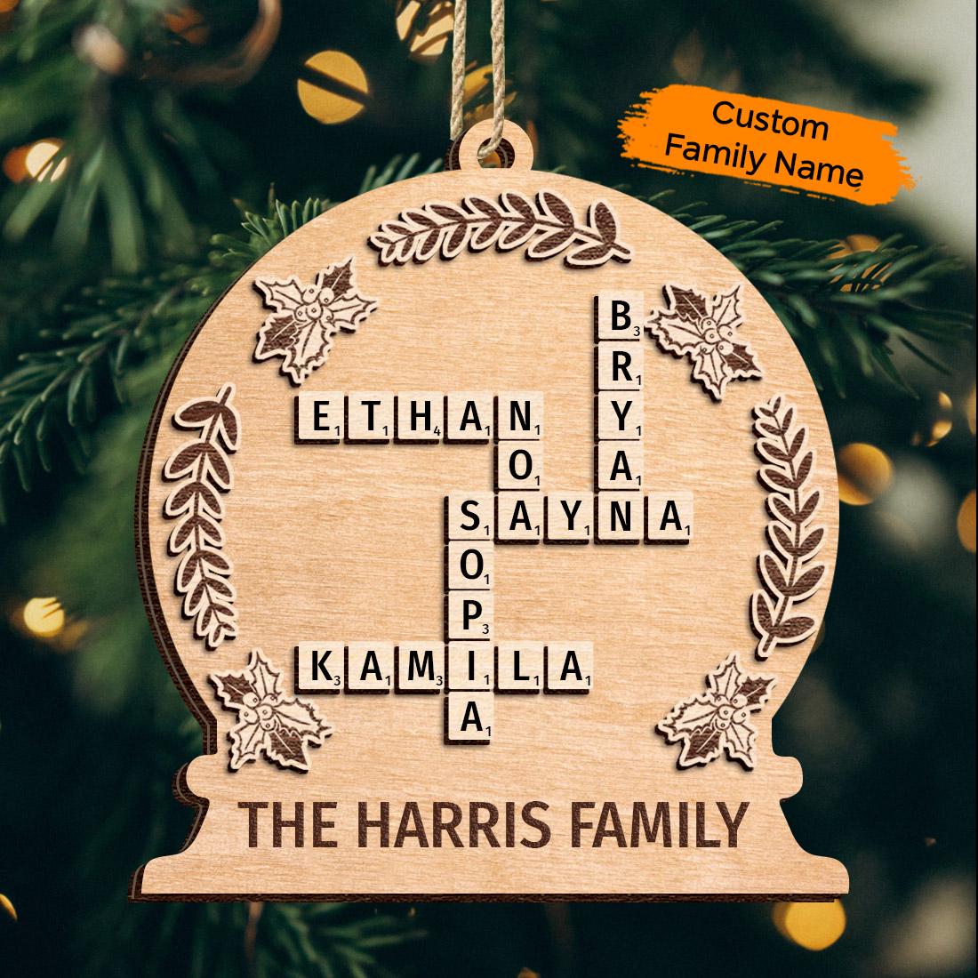 Personalized Scrabble Ornament, Custom family Crossword Puzzle Ornament, Personalized family name Ornament, Family Wooden Ornament OROC24