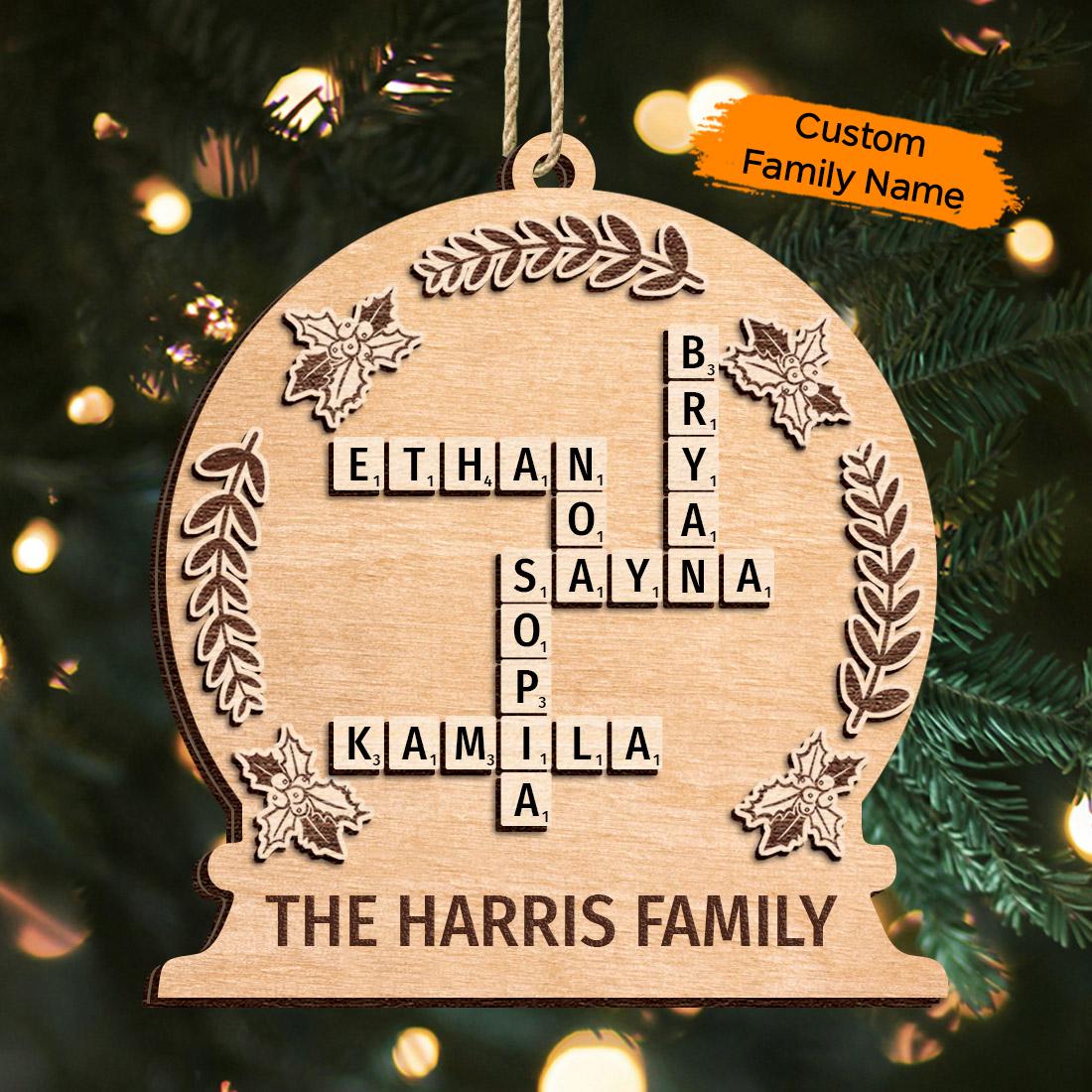 Personalized Scrabble Ornament, Custom family Crossword Puzzle Ornament, Personalized family name Ornament, Family Wooden Ornament OROC24