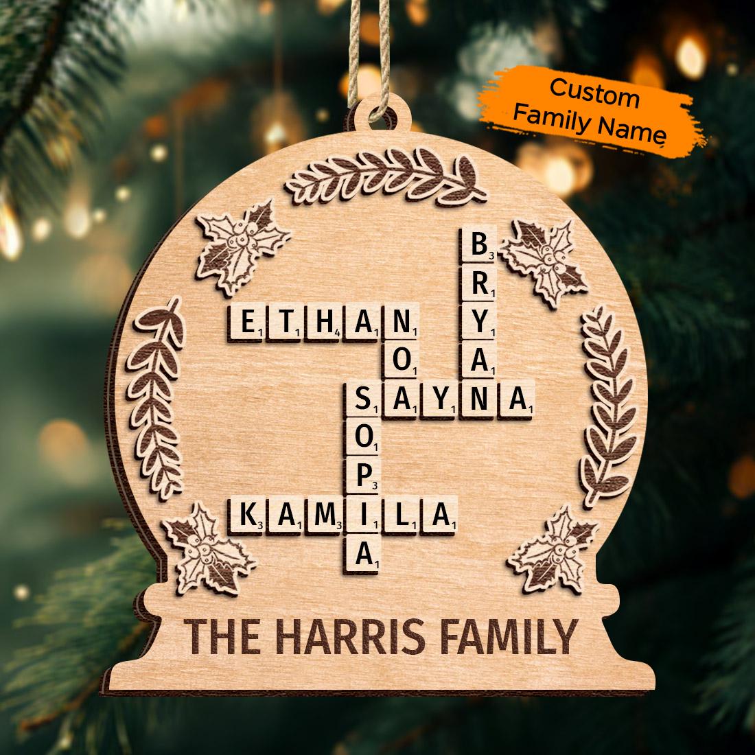 Personalized Scrabble Ornament, Custom family Crossword Puzzle Ornament, Personalized family name Ornament, Family Wooden Ornament OROC24