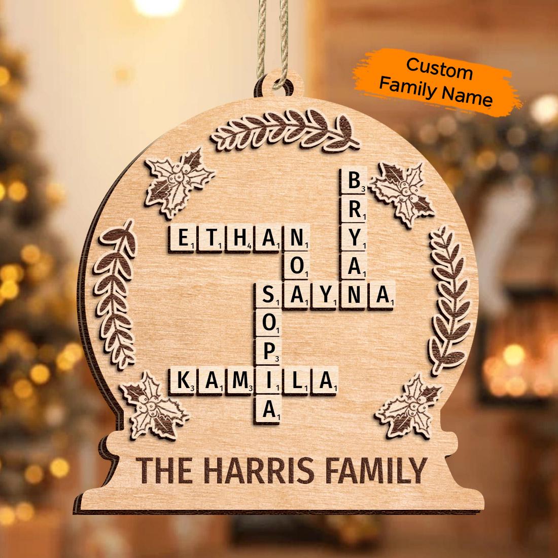 Personalized Scrabble Ornament, Custom family Crossword Puzzle Ornament, Personalized family name Ornament, Family Wooden Ornament OROC24