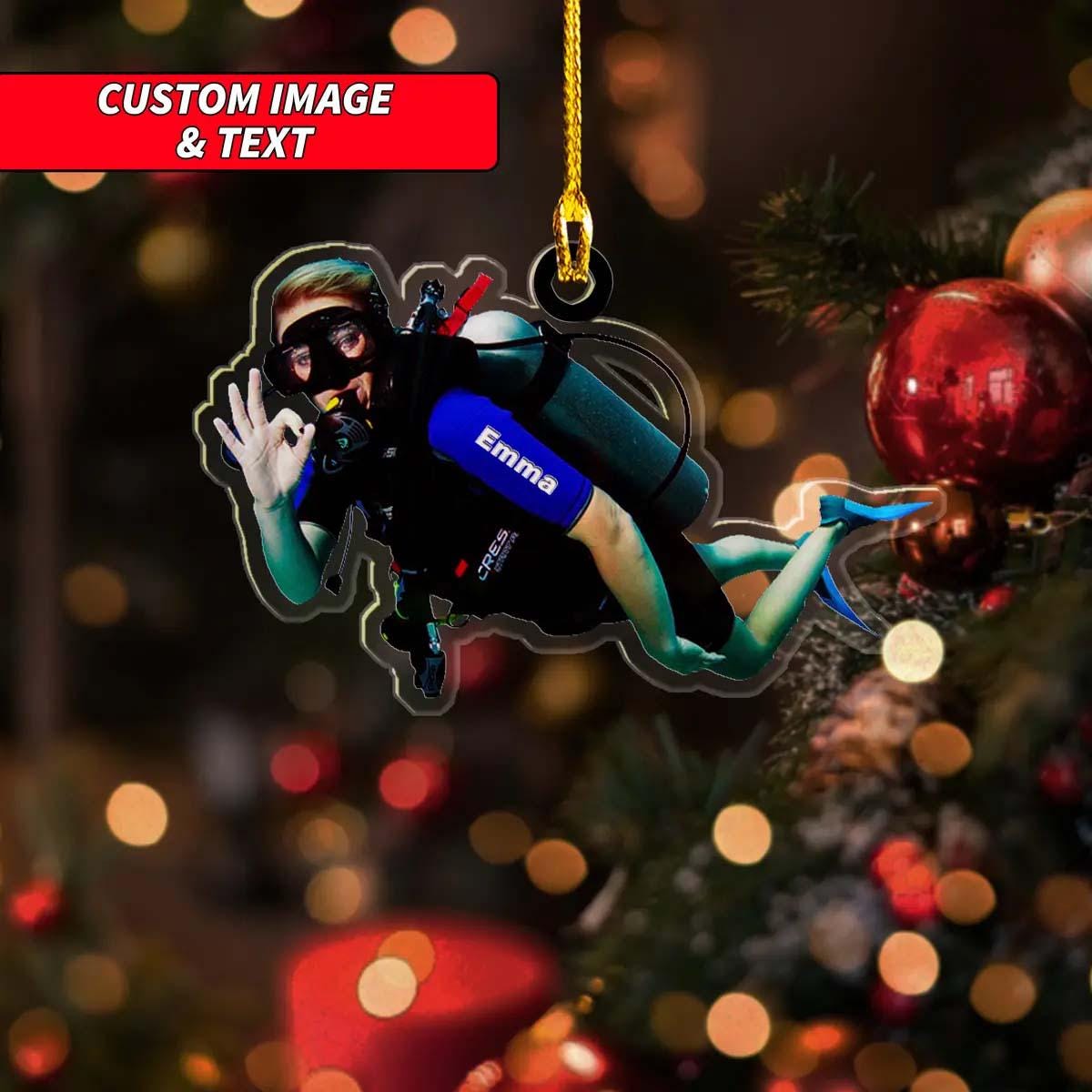 Personalized Scuba Diver Christmas Ornament, Custom Scuba Diving Acrylic Ornament, 2D Flat Sport Ornament, Sport Moments Ornament ORNO5