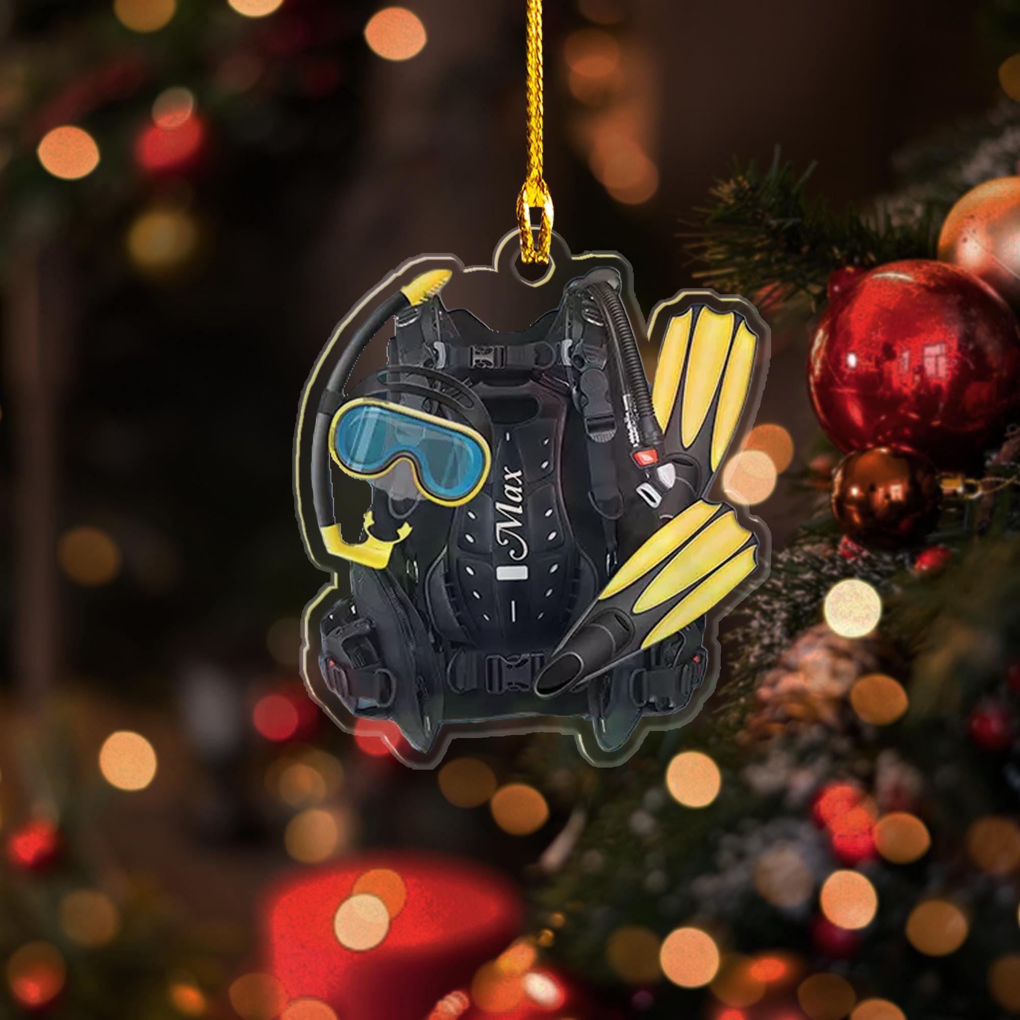 Personalized Scuba Diving Equipment Set 2D Flat Ornament, Custom Name Scuba Diving Equipment Ornament, Scuba Diving Gear Acrylic Ornament ORNO5