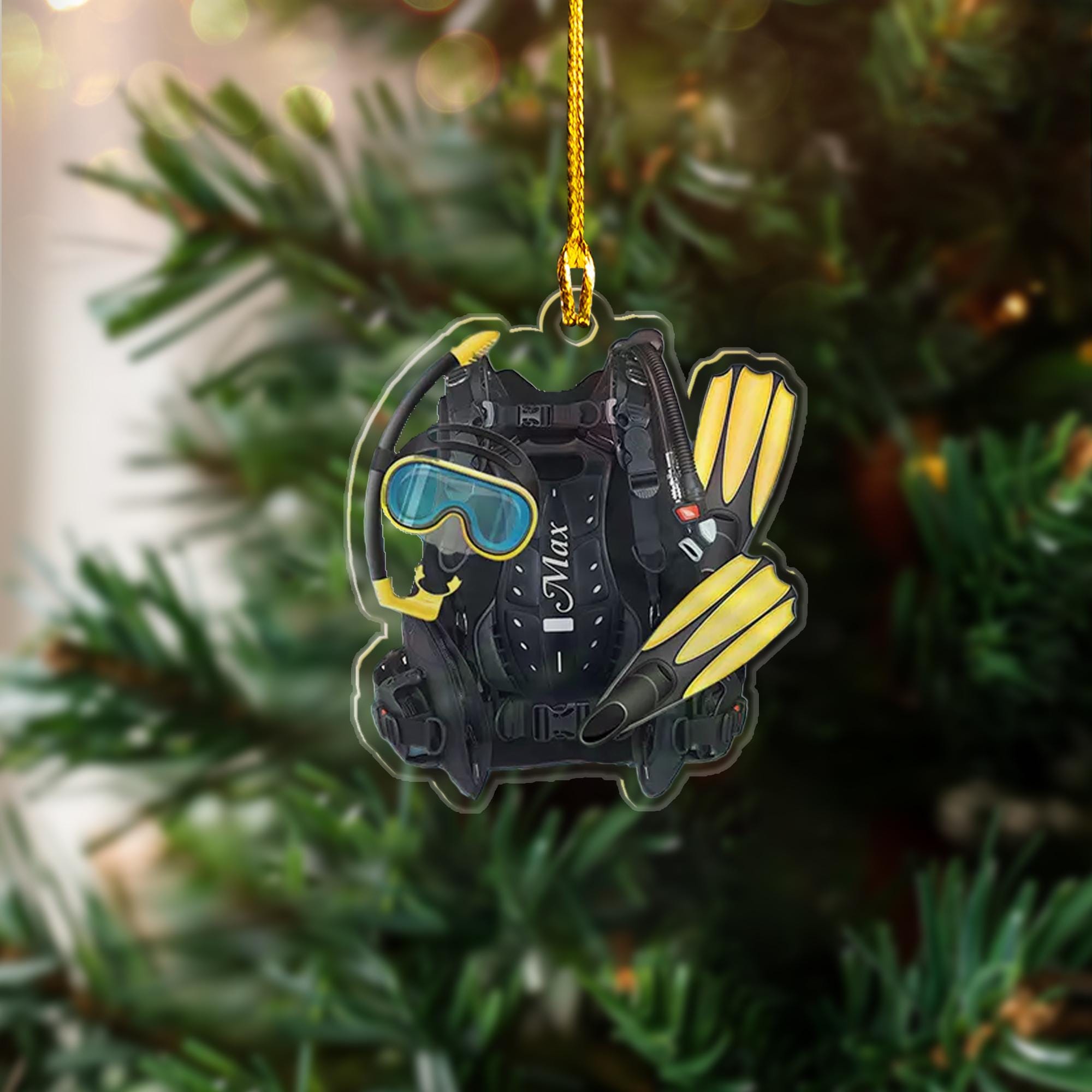 Personalized Scuba Diving Equipment Set 2D Flat Ornament, Custom Name Scuba Diving Equipment Ornament, Scuba Diving Gear Acrylic Ornament ORNO5