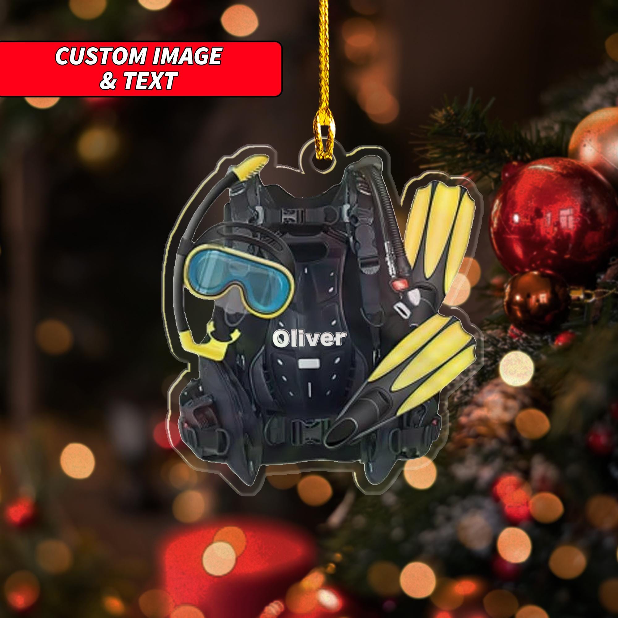 Personalized Scuba Diving Set Acrylic Ornament, Custom Scuba Diving Equipment Ornament, 2D Flat Scuba Diving Gear Acrylic Ornament ORNO5