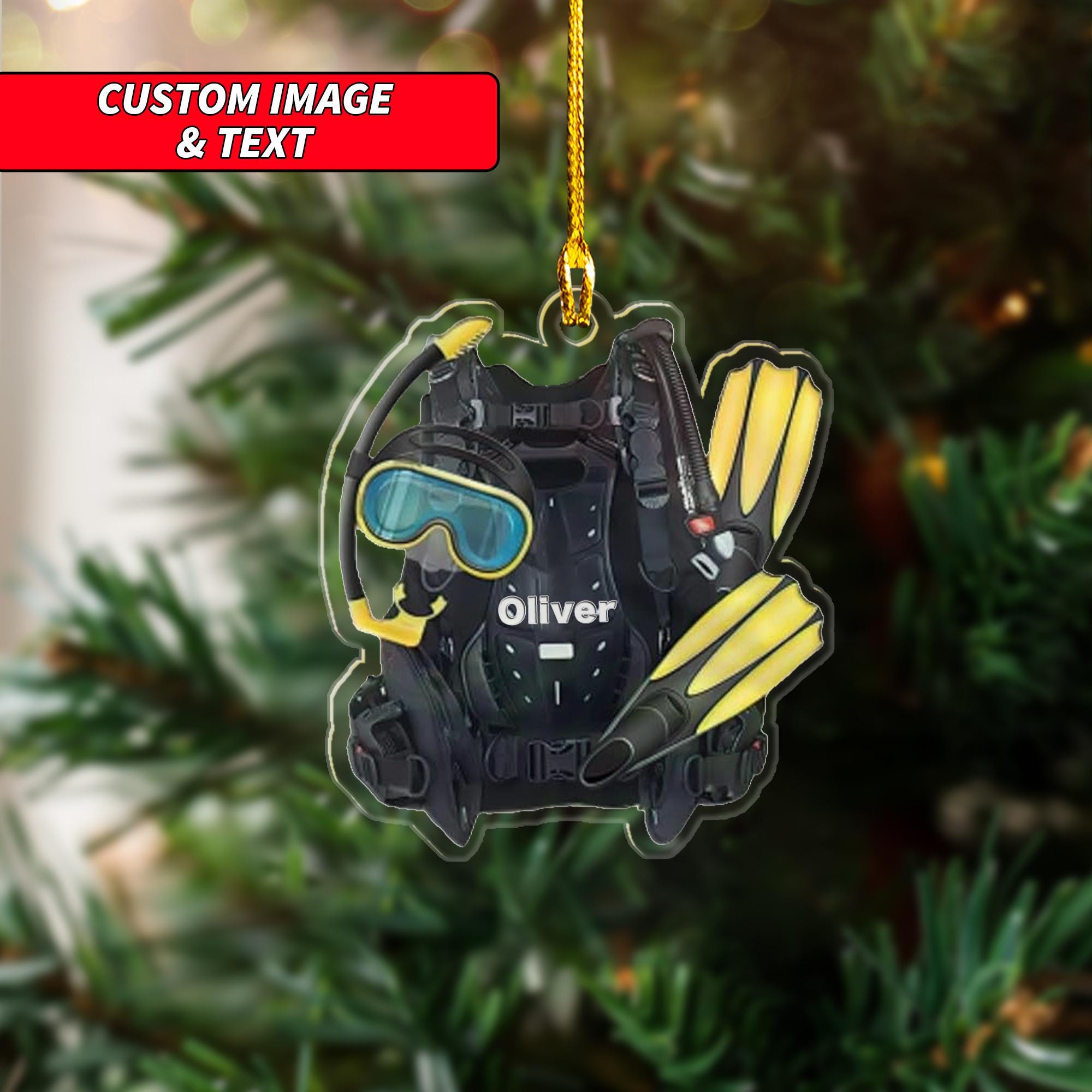 Personalized Scuba Diving Set Acrylic Ornament, Custom Scuba Diving Equipment Ornament, 2D Flat Scuba Diving Gear Acrylic Ornament ORNO5
