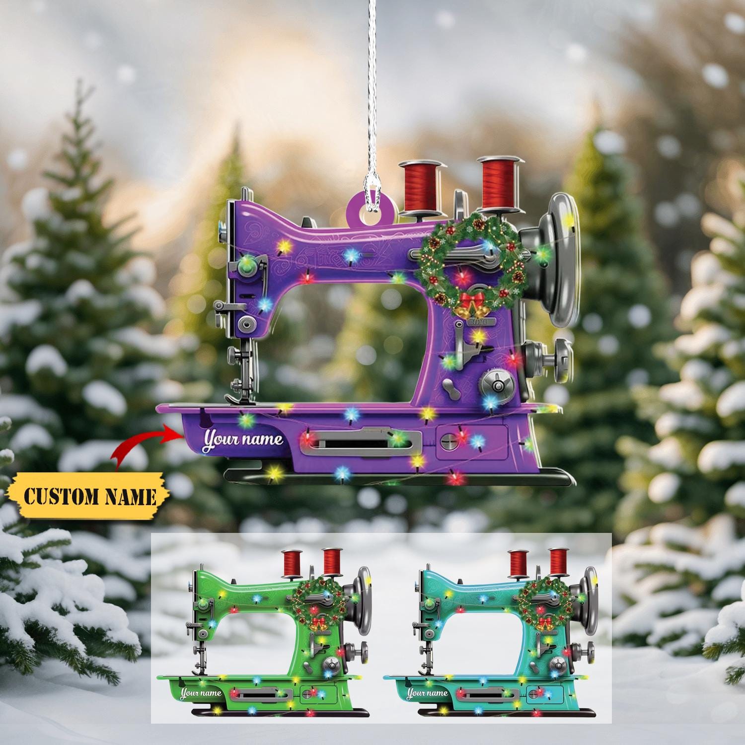 Personalized Sewing Christmas Ornament FLAT 2D, Custom Name Sewing Ornament, Sewing Machine Ornament, Sewing Ornament, Gift For Sewing Lover HAOR0711