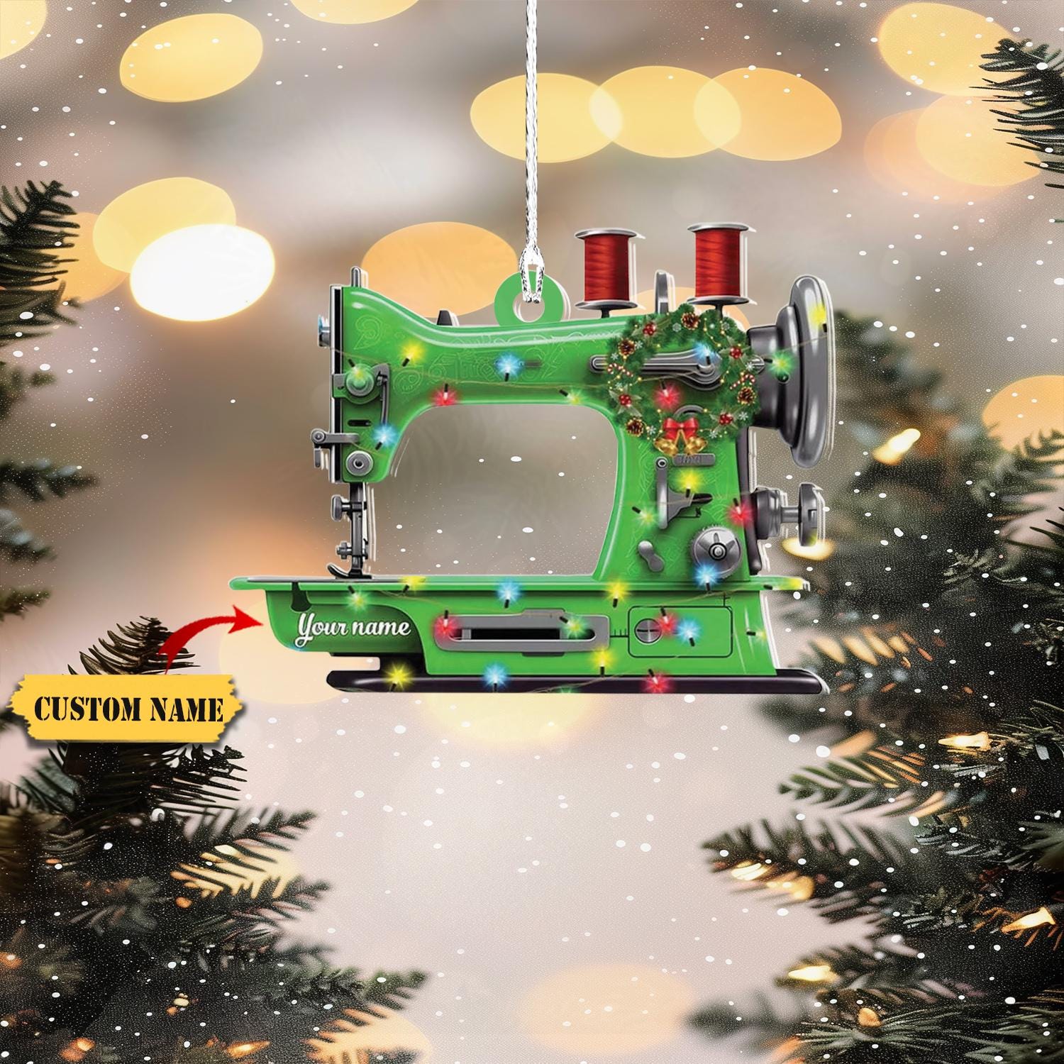 Personalized Sewing Christmas Ornament FLAT 2D, Custom Name Sewing Ornament, Sewing Machine Ornament, Sewing Ornament, Gift For Sewing Lover HAOR0711