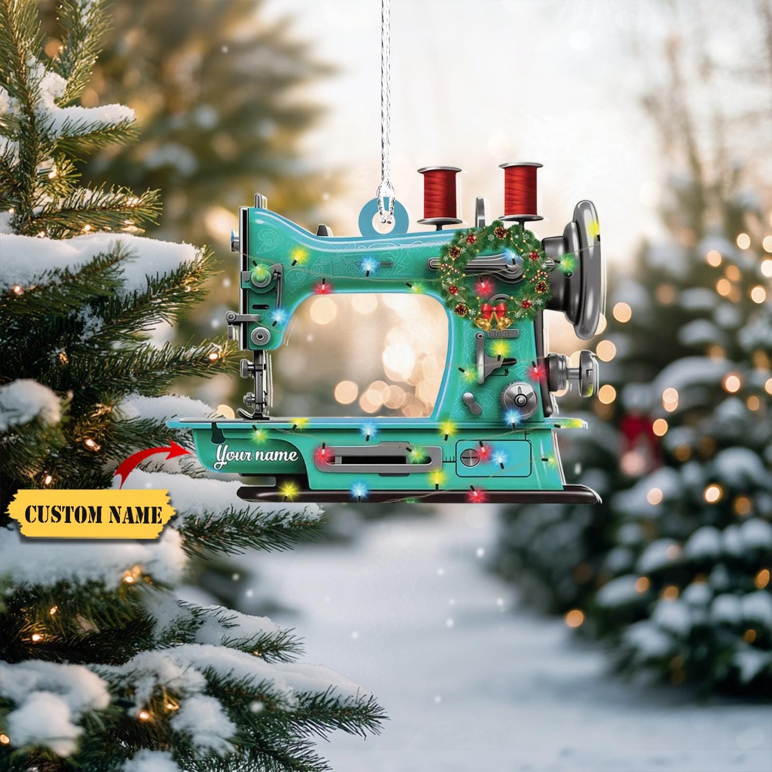 Personalized Sewing Christmas Ornament FLAT 2D, Custom Name Sewing Ornament, Sewing Machine Ornament, Sewing Ornament, Gift For Sewing Lover HAOR0711