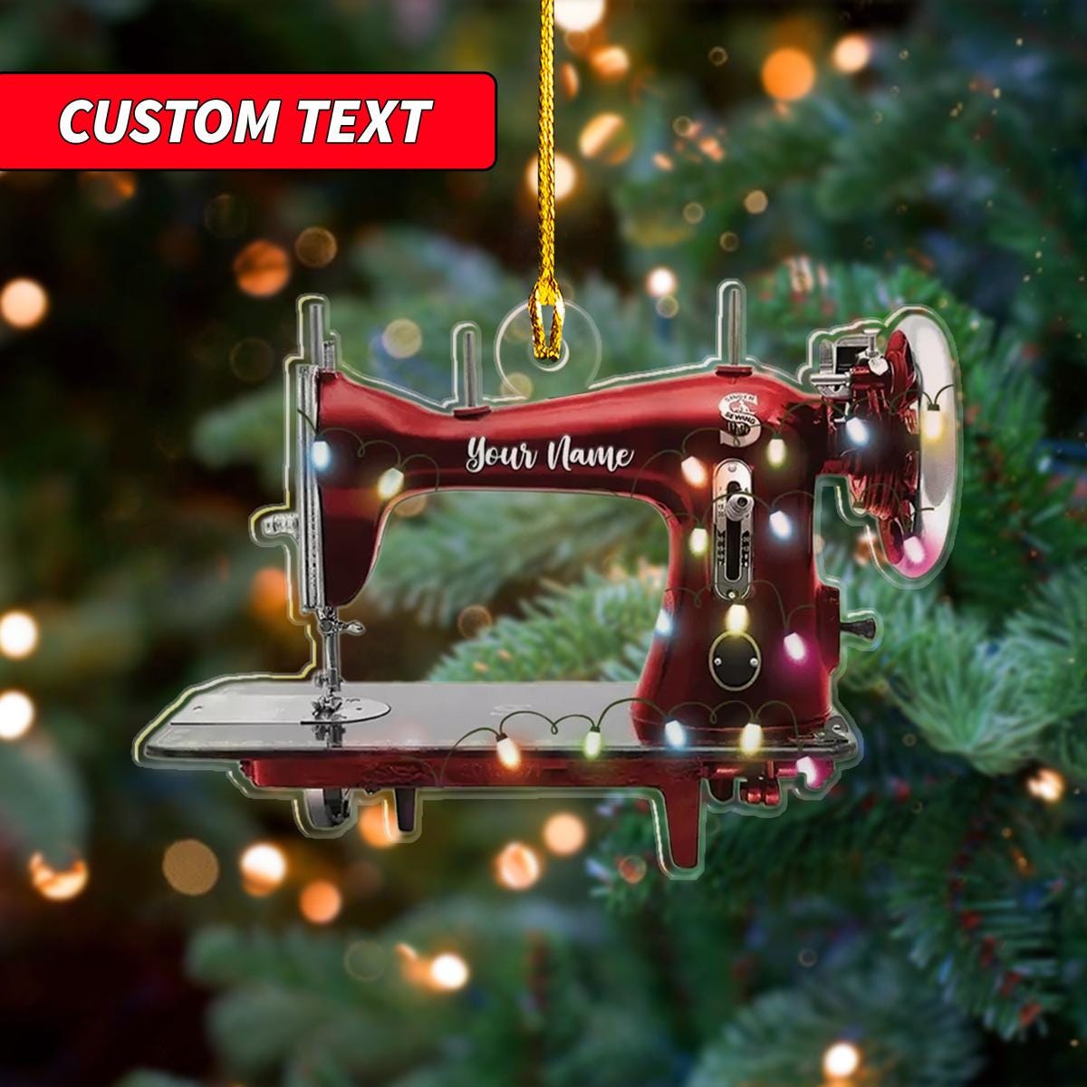 Personalized Sewing Machine Acrylic 2D Flat Ornament, Sewing Machine Ornament, Sewing Christmas Light Ornament, Sewing Room Decor Ornament ORNO5