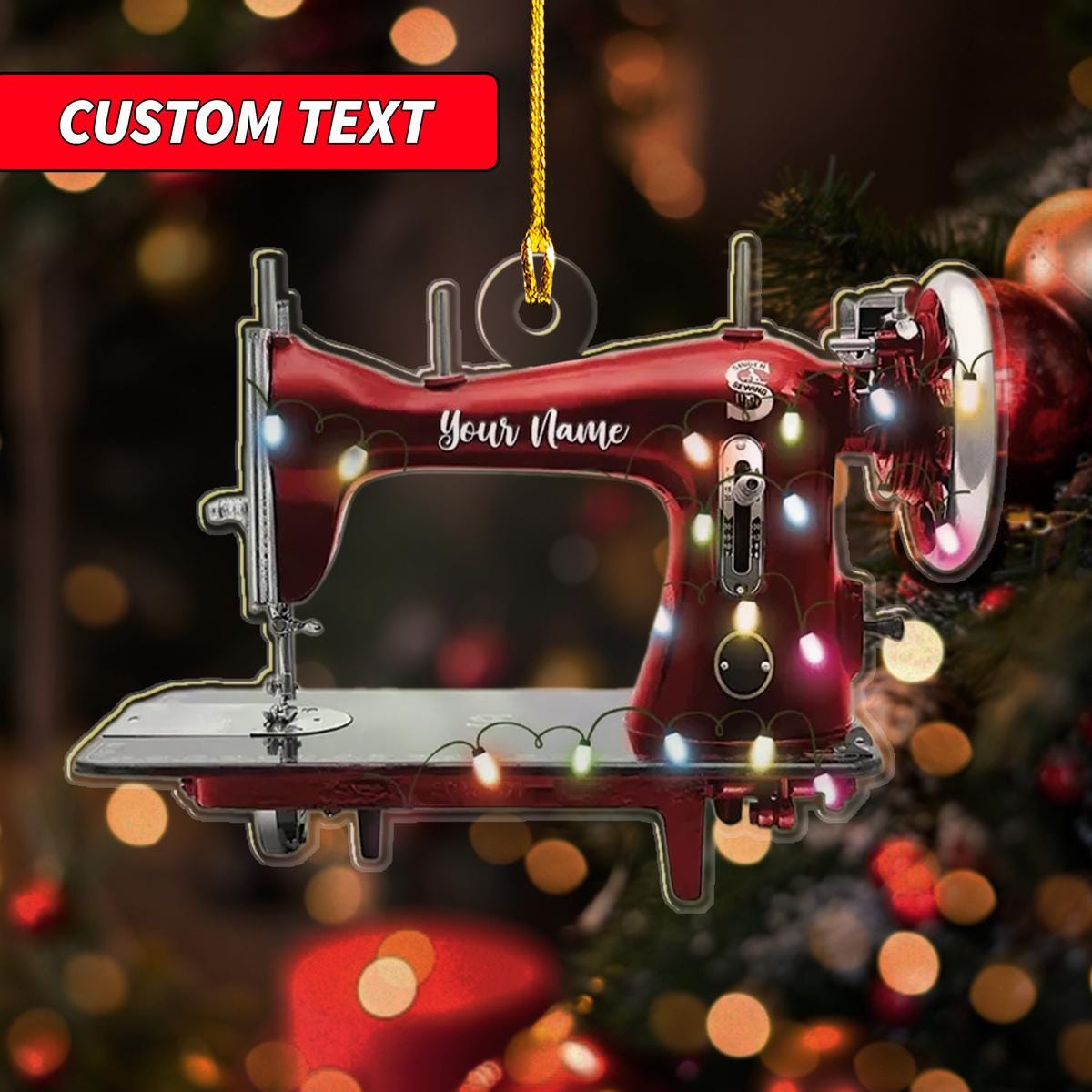 Personalized Sewing Machine Acrylic 2D Flat Ornament, Sewing Machine Ornament, Sewing Christmas Light Ornament, Sewing Room Decor Ornament ORNO5