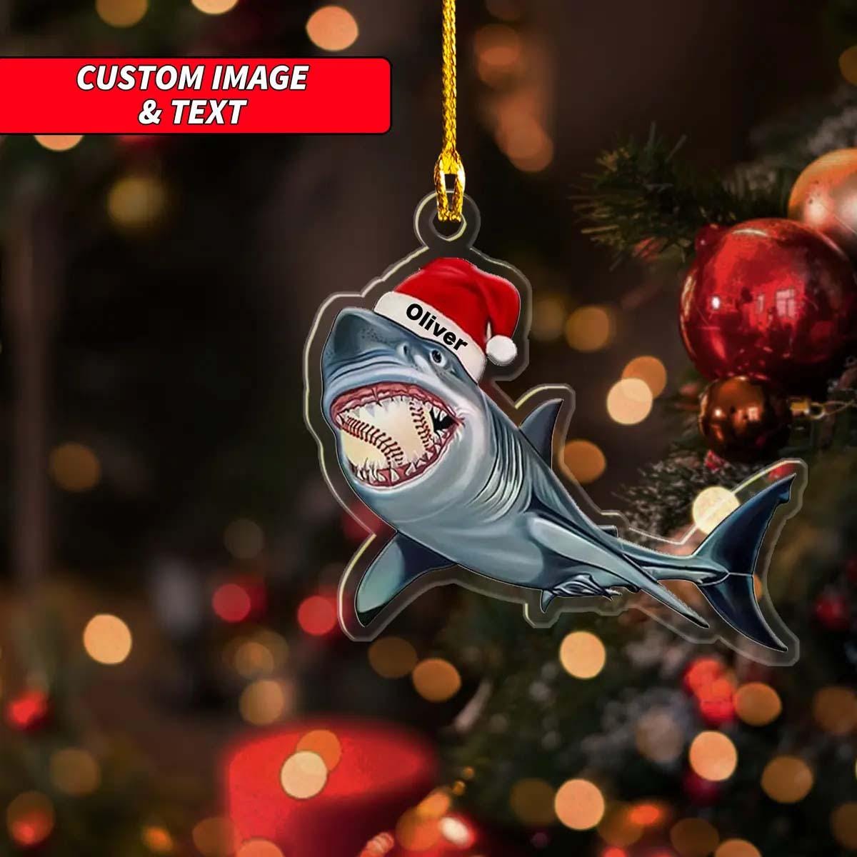 Personalized Shark Christmas Ornament 2024, Custom Santa Hat Shark Ornament, 2D Flat Horror Shark Christmas Ornament, Christmas Ornament ORNO5