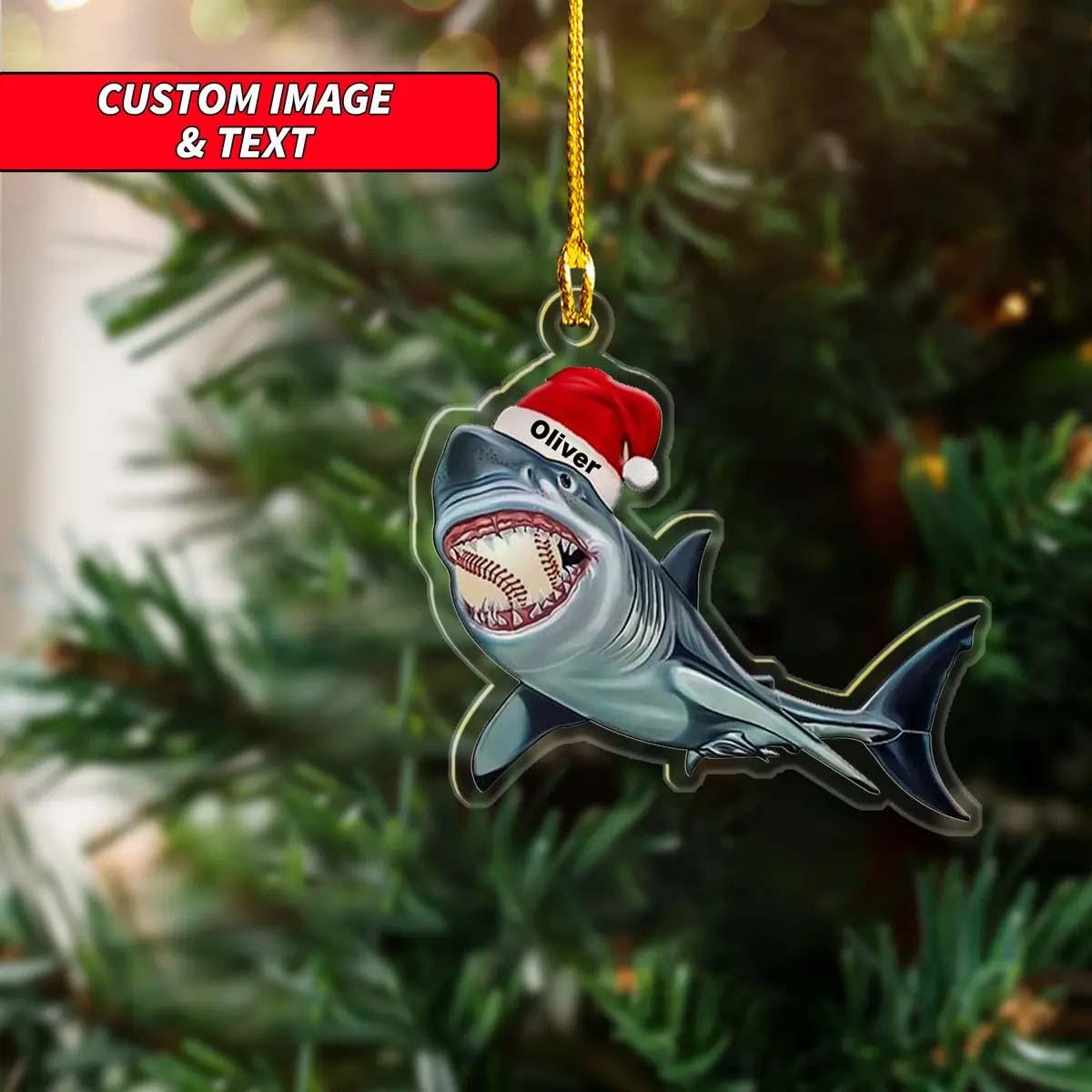 Personalized Shark Christmas Ornament 2024, Custom Santa Hat Shark Ornament, 2D Flat Horror Shark Christmas Ornament, Christmas Ornament ORNO5