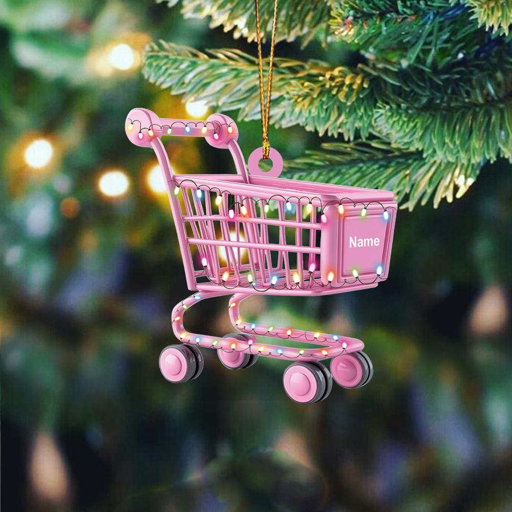 Personalized Shopping Cart 2D Flat Acrylic Ornament, Shopping Cart Christmas Tree Ornament Gift, Gift For Shopping Lovers HAOR0611