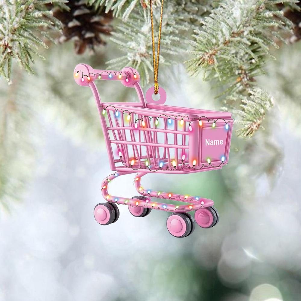 Personalized Shopping Cart 2D Flat Acrylic Ornament, Shopping Cart Christmas Tree Ornament Gift, Gift For Shopping Lovers HAOR0611