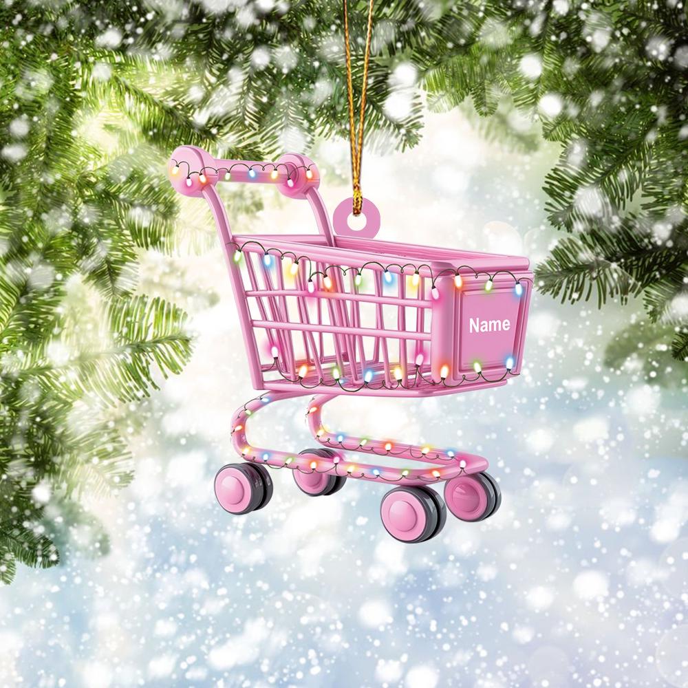 Personalized Shopping Cart 2D Flat Acrylic Ornament, Shopping Cart Christmas Tree Ornament Gift, Gift For Shopping Lovers HAOR0611
