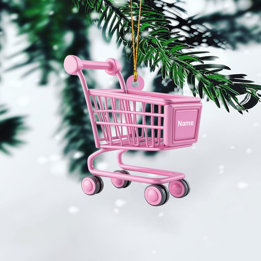 Personalized Shopping Cart 2D Flat Acrylic Ornament, Shopping Cart Christmas Tree Ornament Gift, Gift For Shopping Lovers HAOR0611