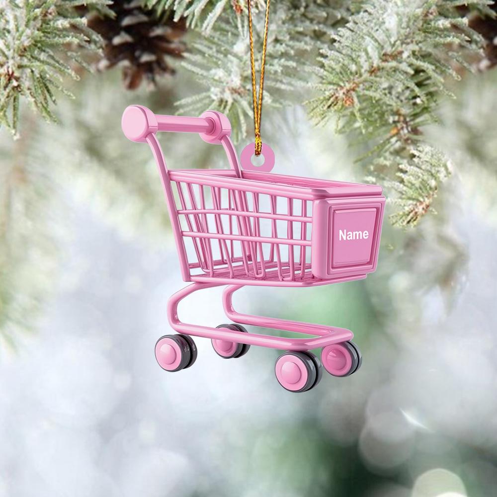 Personalized Shopping Cart 2D Flat Acrylic Ornament, Shopping Cart Christmas Tree Ornament Gift, Gift For Shopping Lovers HAOR0611