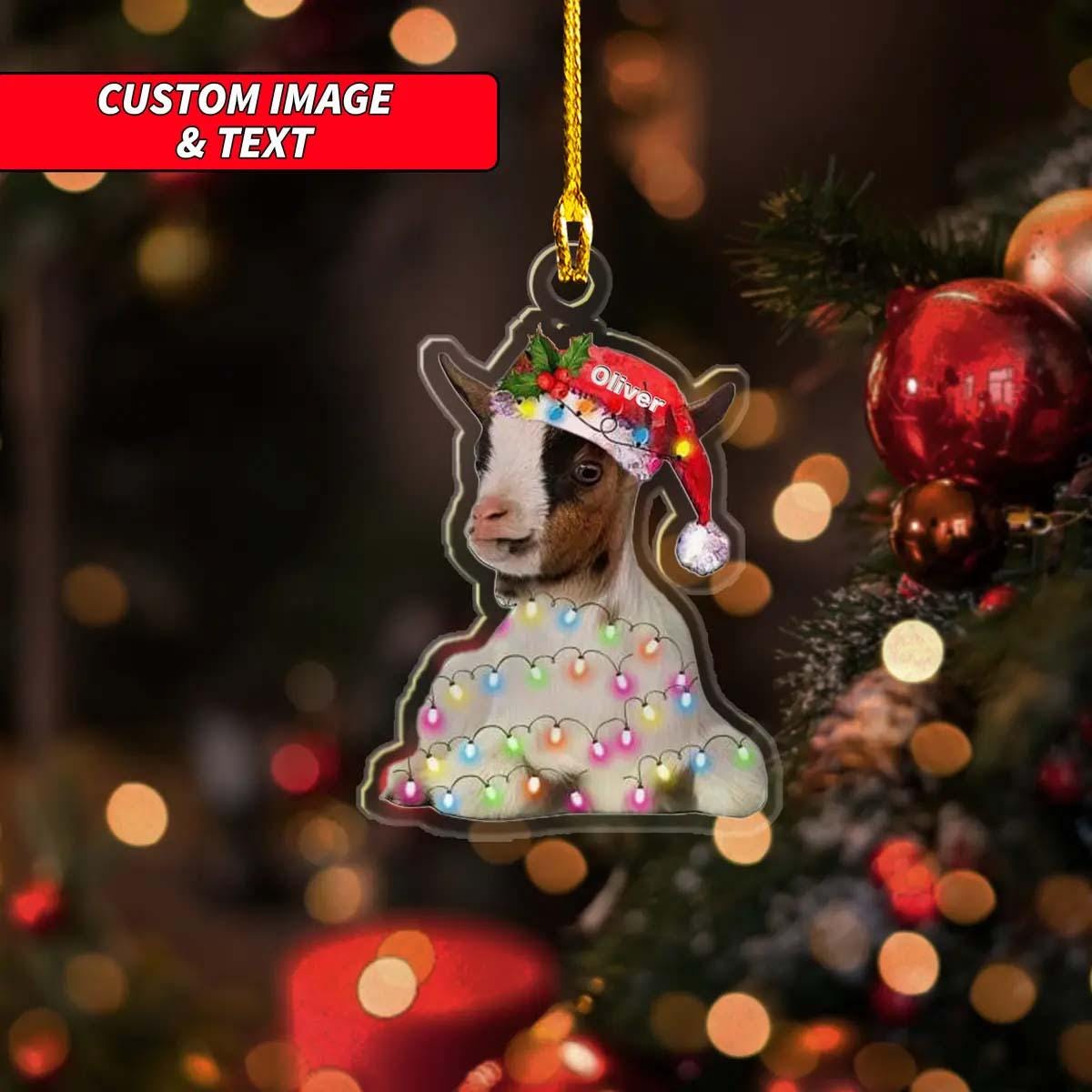 Personalized Sitting Cow Christmas Ornament, Custom Christmas Cow & Lights Ornament, 2D Flat Farmhouse Ornament, Cute Animal Ornament ORNO5