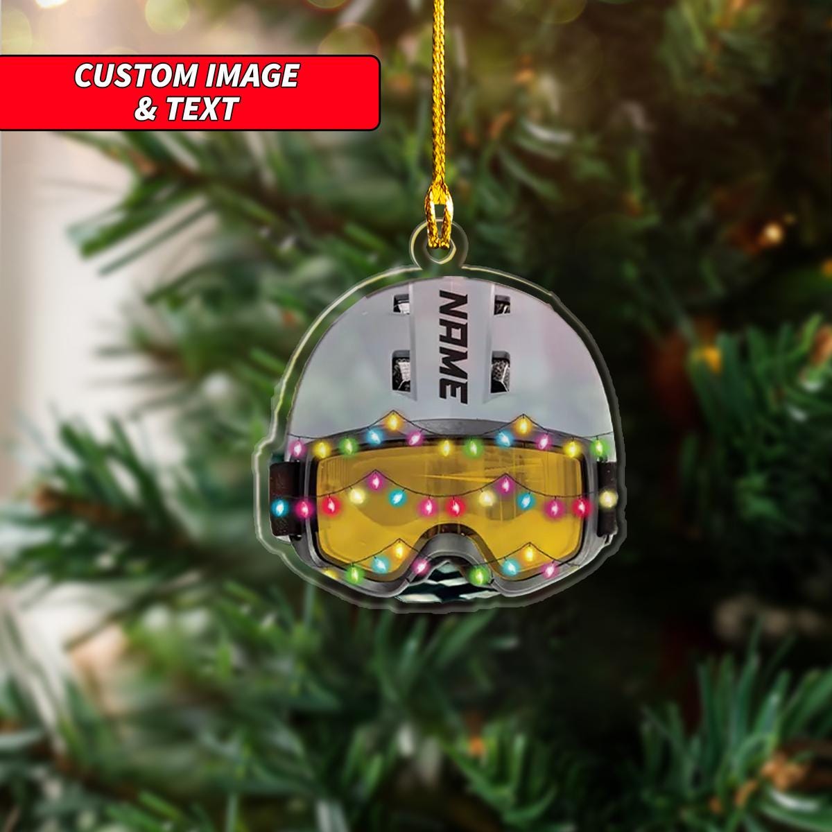 Personalized Skiing Helmet With Christmas Light Christmas Ornament, Skiing Christmas Ornament, Custom Name Acrylic Ornament, Skiing Hobby ORNO5