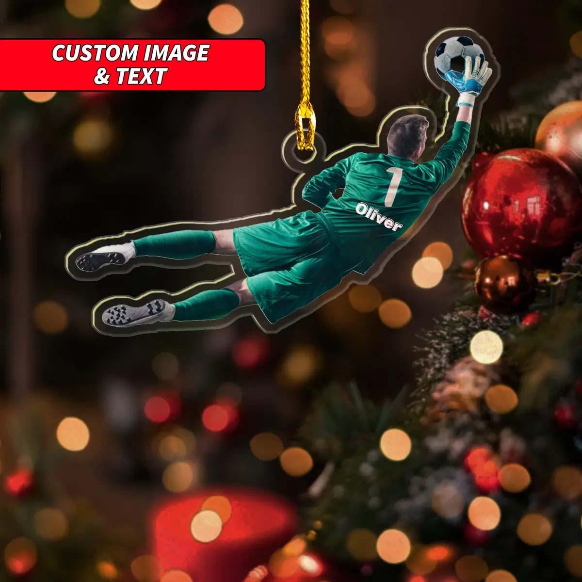 Personalized Soccer Boy Ornament 2024, Custom Image Soccer Player Christmas Ornament 2024, 2D Flat Girl Soccer Player Uniform Ornament ORNO5