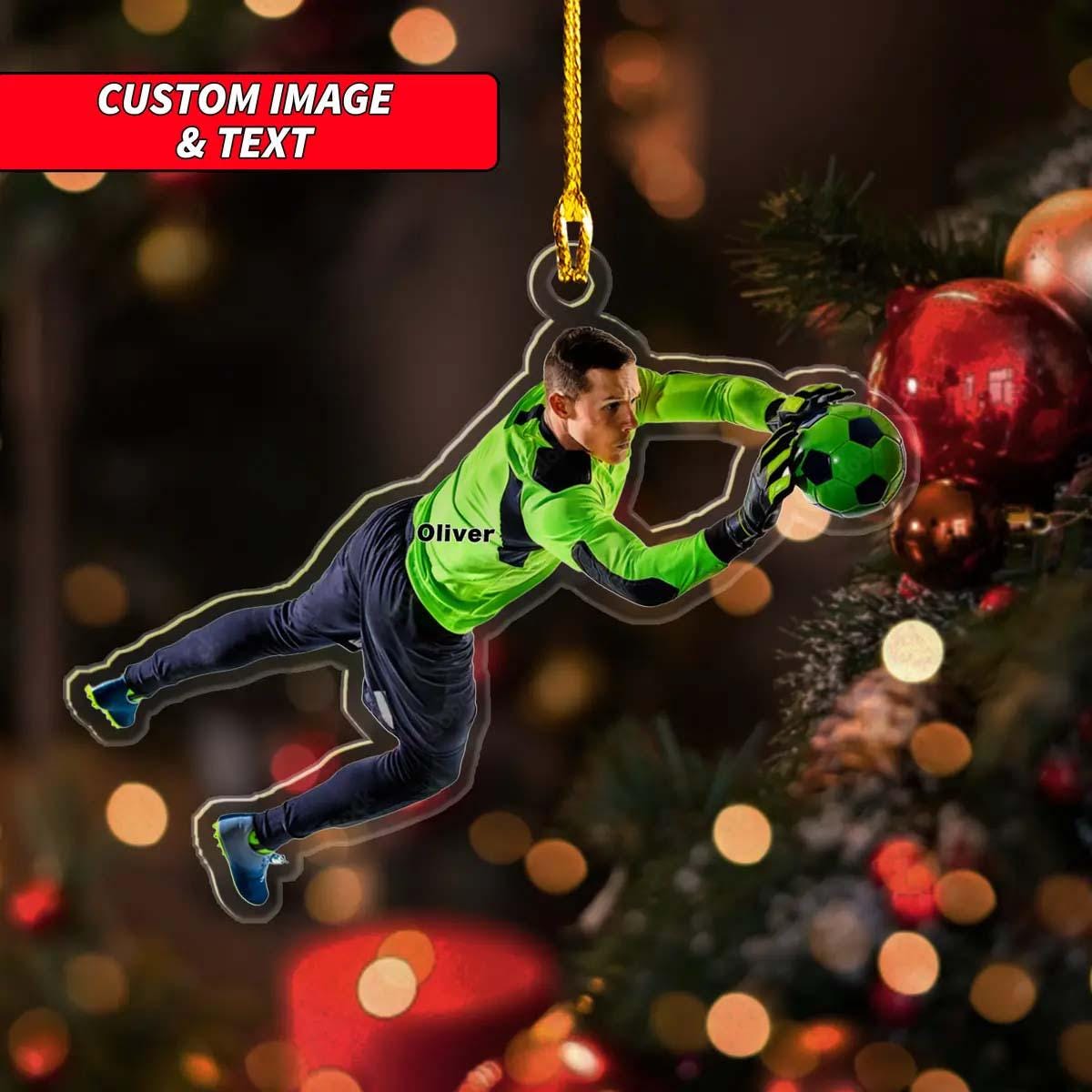 Personalized Soccer Goalkeeper Goalie Goaltender Keeper Boy Ornament, Custom Image Soccer Ornament 2024, Moment 2D Flat Christmas Ornament ORNO5
