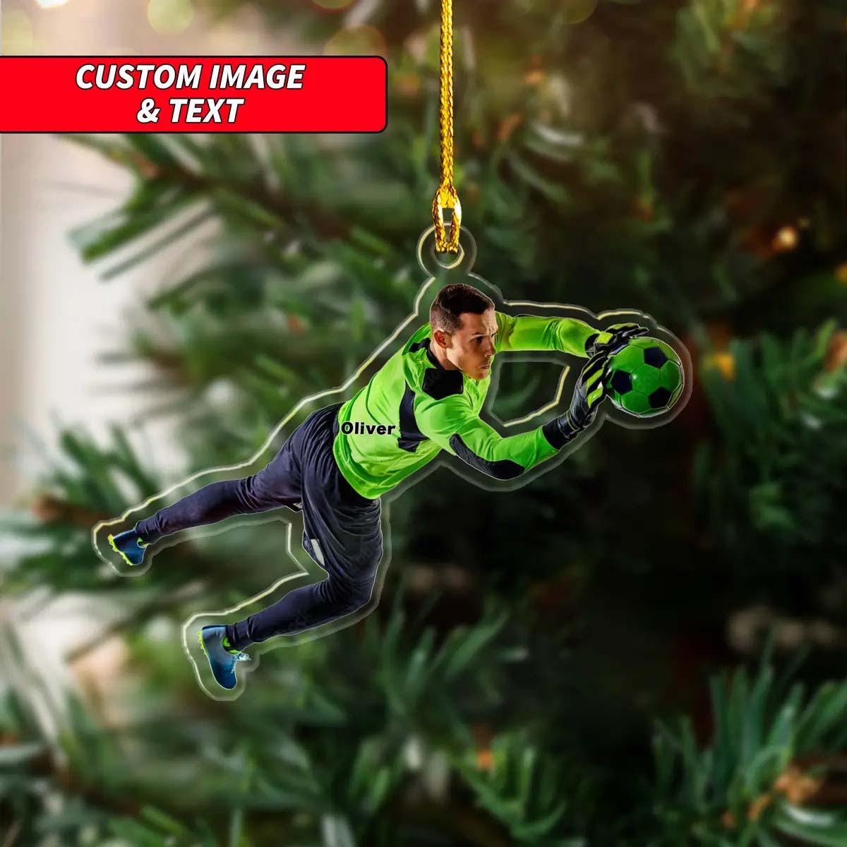 Personalized Soccer Goalkeeper Goalie Goaltender Keeper Boy Ornament, Custom Image Soccer Ornament 2024, Moment 2D Flat Christmas Ornament ORNO5