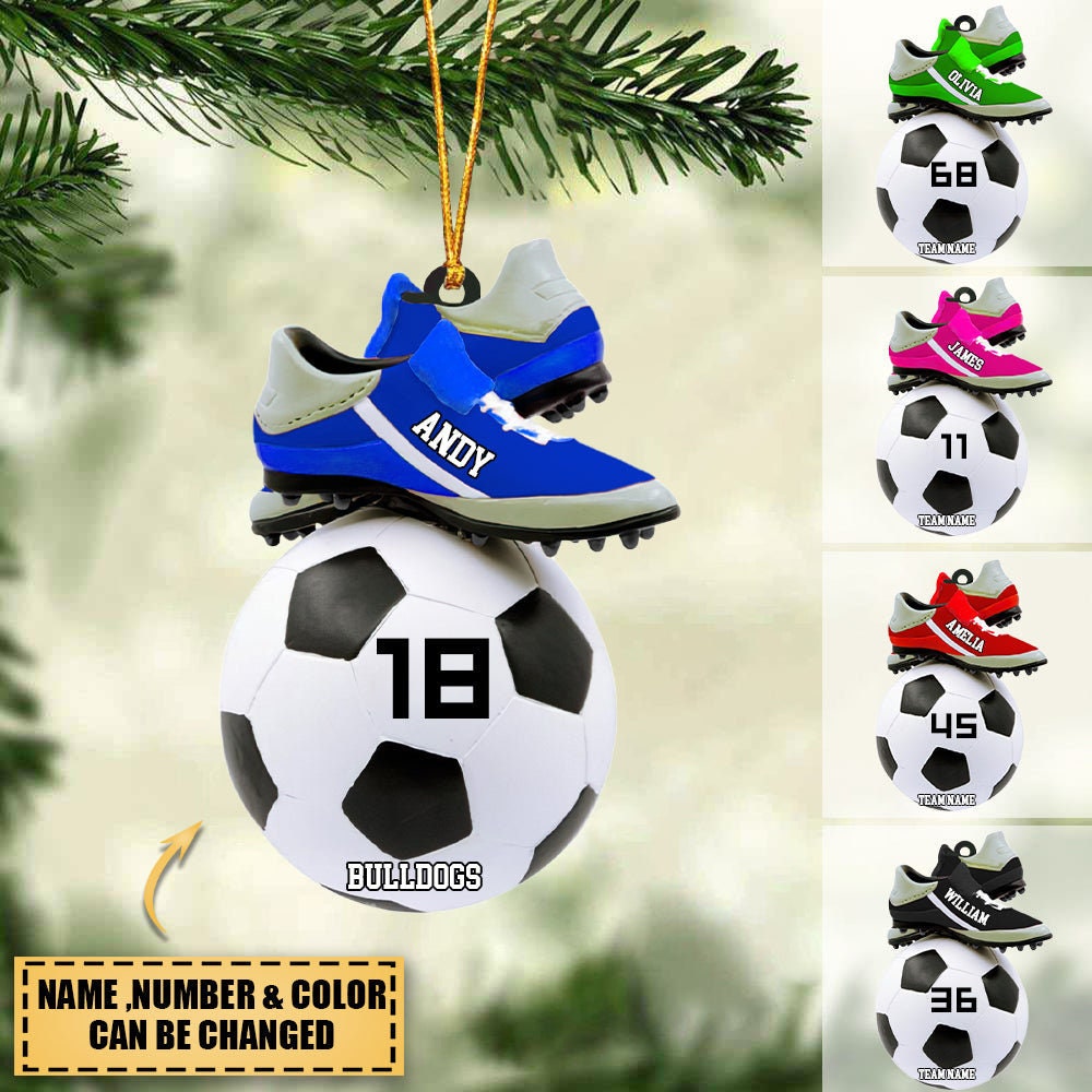 Personalized Soccer Shoes Ornament, Soccer Girl Boy Ornament, Custom Name Number Soccer Ornament, Soccer Keepsake, Soccer Christmas Gift ORH1710N