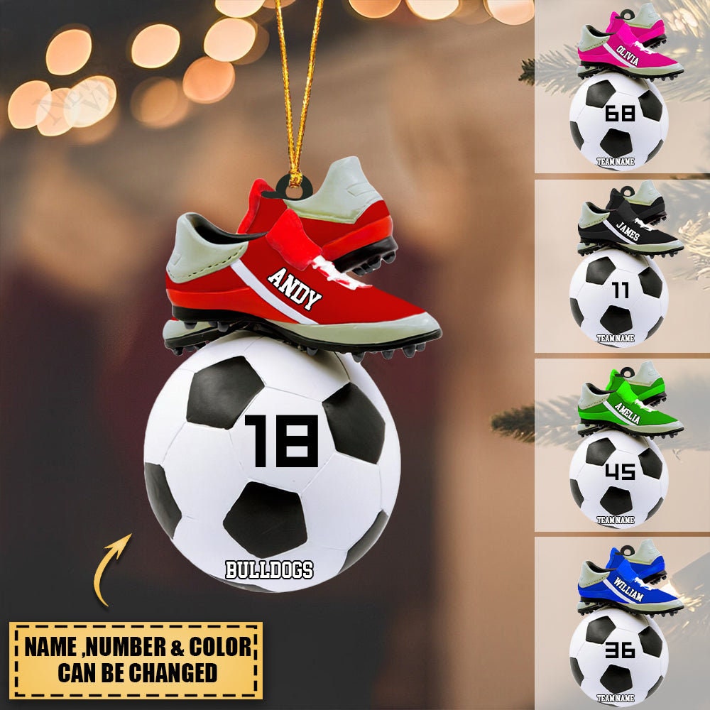 Personalized Soccer Shoes Ornament, Soccer Girl Boy Ornament, Custom Name Number Soccer Ornament, Soccer Keepsake, Soccer Christmas Gift ORH1710N