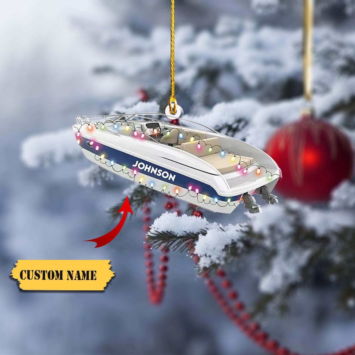Personalized Speedboat Christmas Ornament 2D, Speedboat Speed Boat Xmas Ornament, Gift For Christmas HAOR0711