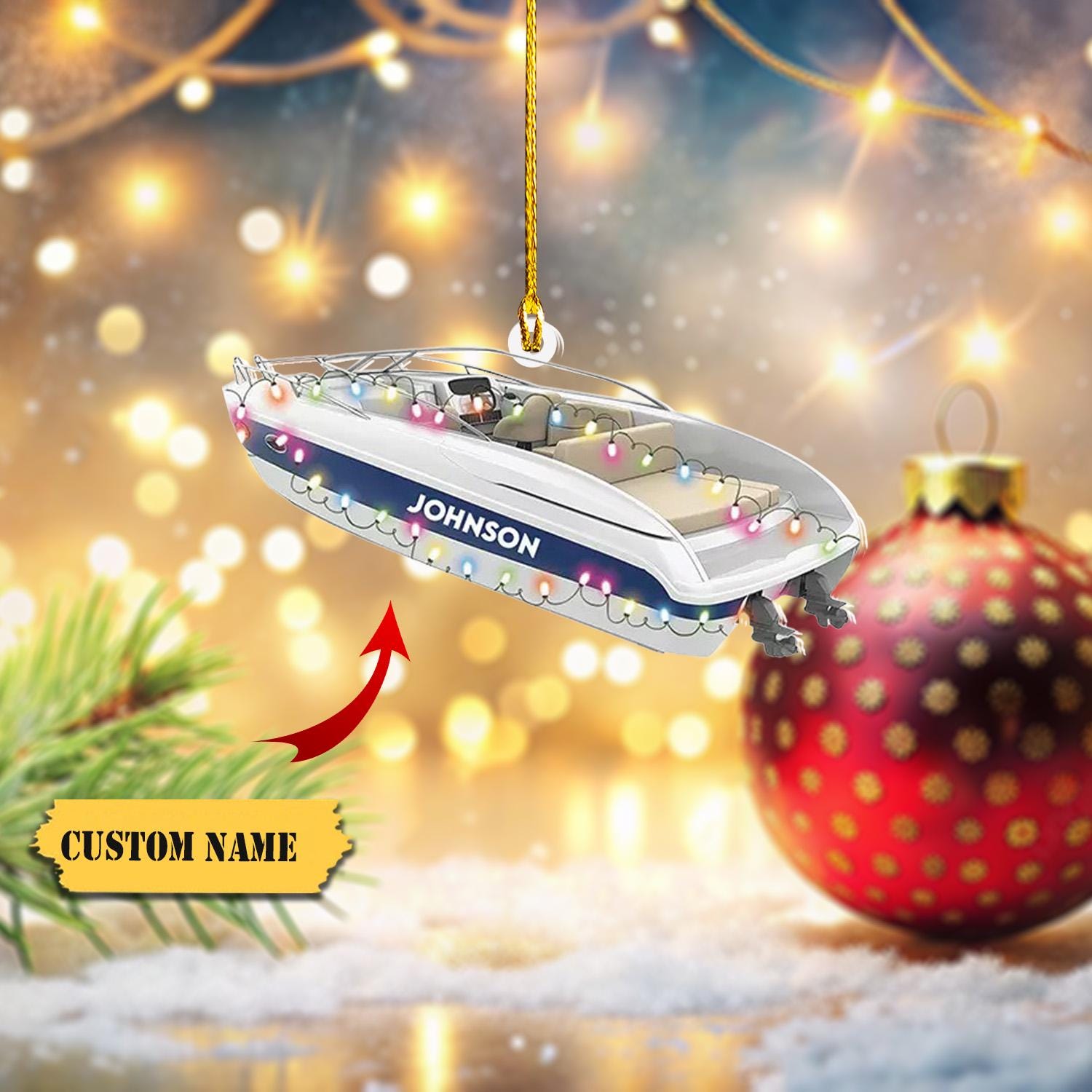 Personalized Speedboat Christmas Ornament 2D, Speedboat Speed Boat Xmas Ornament, Gift For Christmas HAOR0711