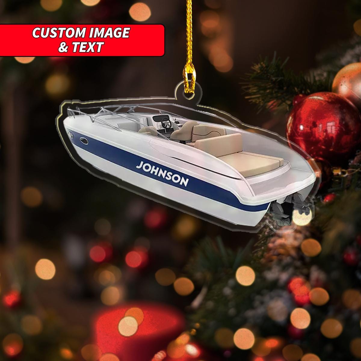 Personalized Speedboat Christmas Ornament, Speedboat Christmas Ornament, Custom Name Acrylic Ornament, Christmas Ornament ORNO5