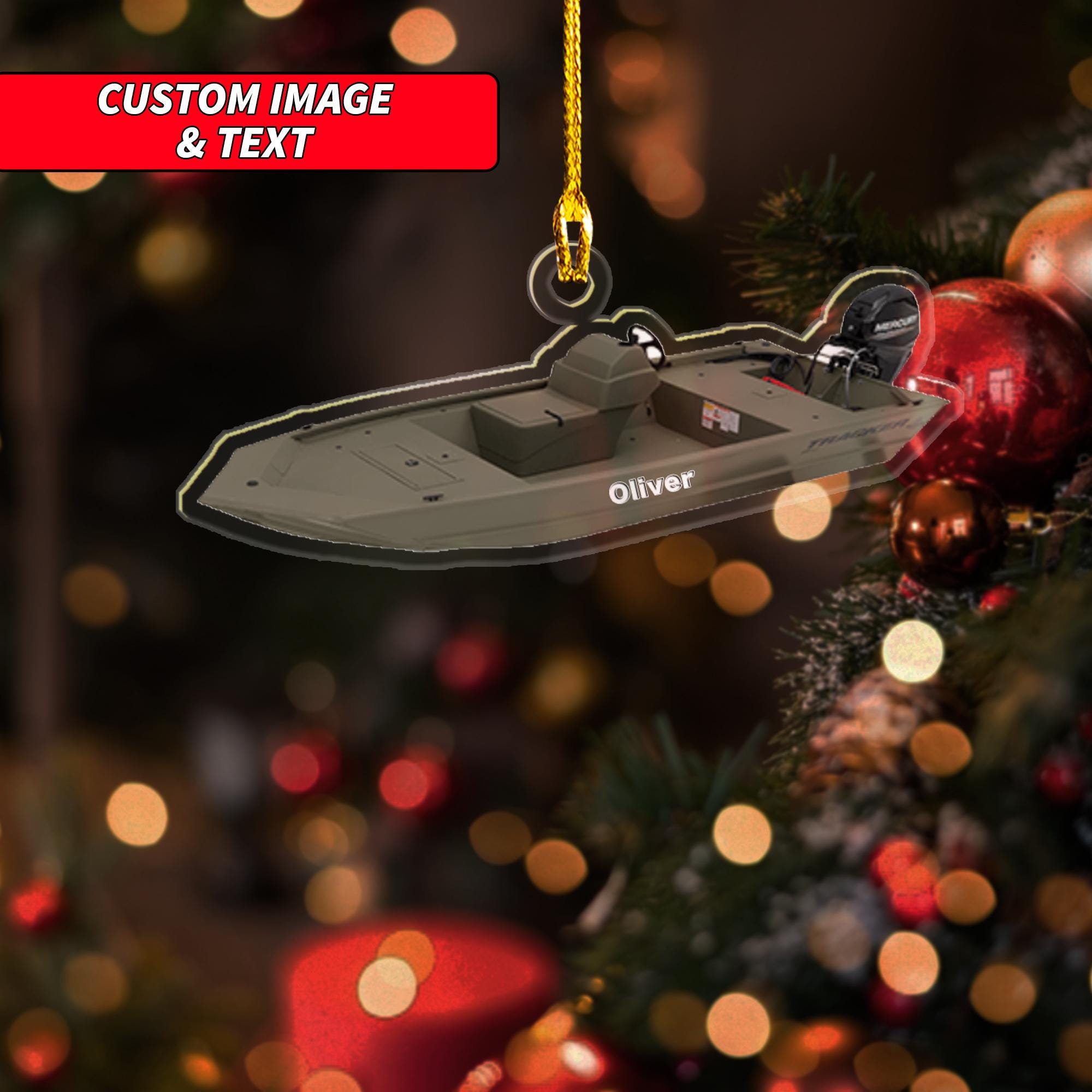 Personalized Speedboat Speed Boat Xmas Ornament, 2D Flat Xmas Ornament, Custom Fishing Boat, Yacht Boat, Motor Boat, Wake Boat Ornament ORNO5