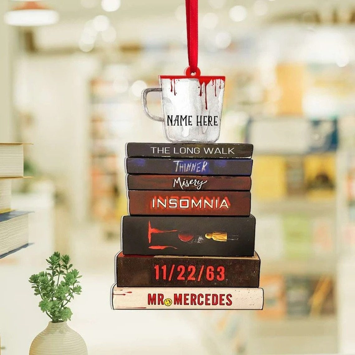 Personalized Stephen King Collection Book Ornament, Book Lover Christmas Ornament Bookaholic Bookstack Acrylic Ornament, Book Lover Gift ORH1710N