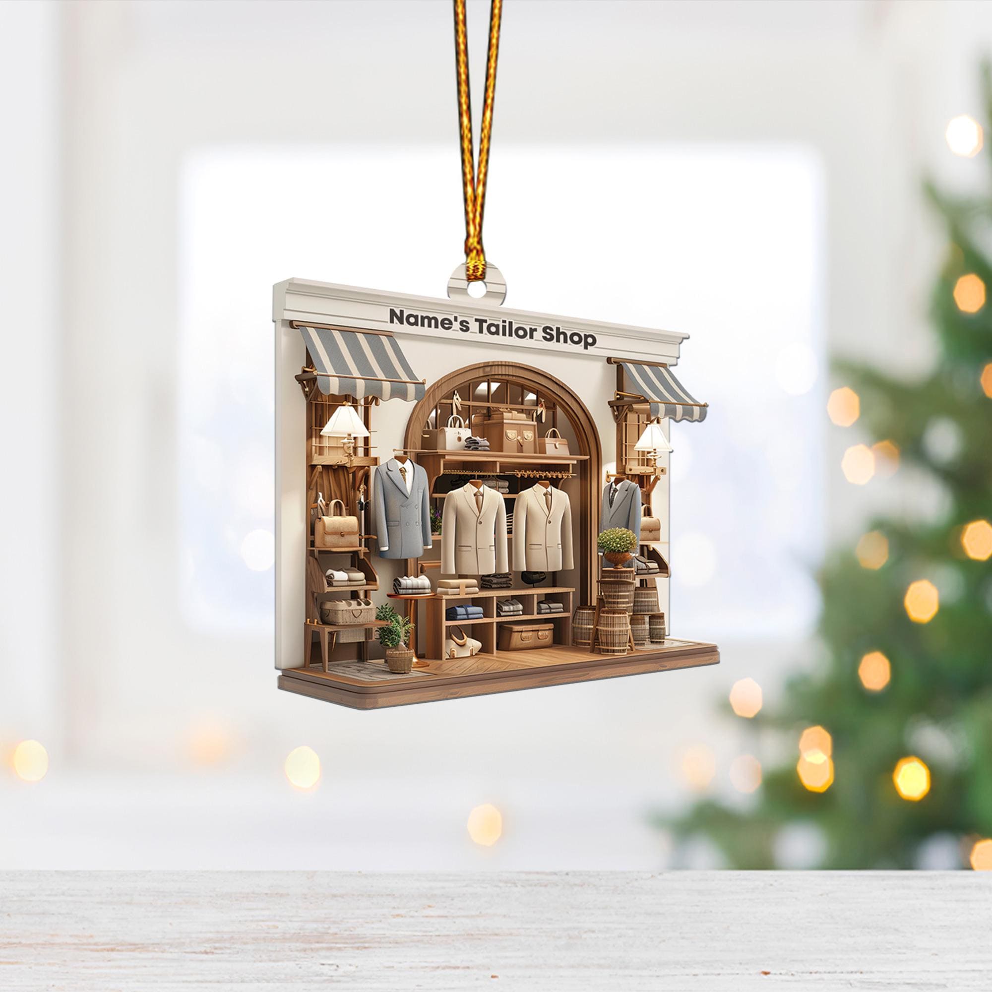 Personalized Tailor Shop 2D Flat Christmas Ornament, Tailor Shop Car Ornament, Tailor Shop Owner Holiday Gift Housewarming Gift HAOR0611