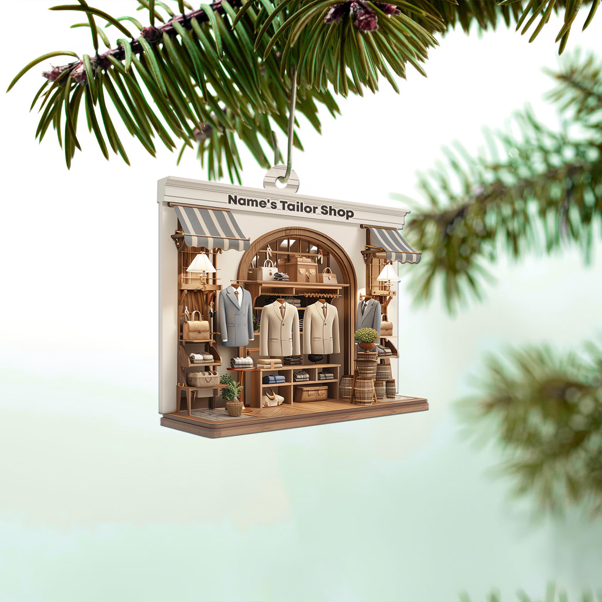 Personalized Tailor Shop 2D Flat Christmas Ornament, Tailor Shop Car Ornament, Tailor Shop Owner Holiday Gift Housewarming Gift HAOR0611