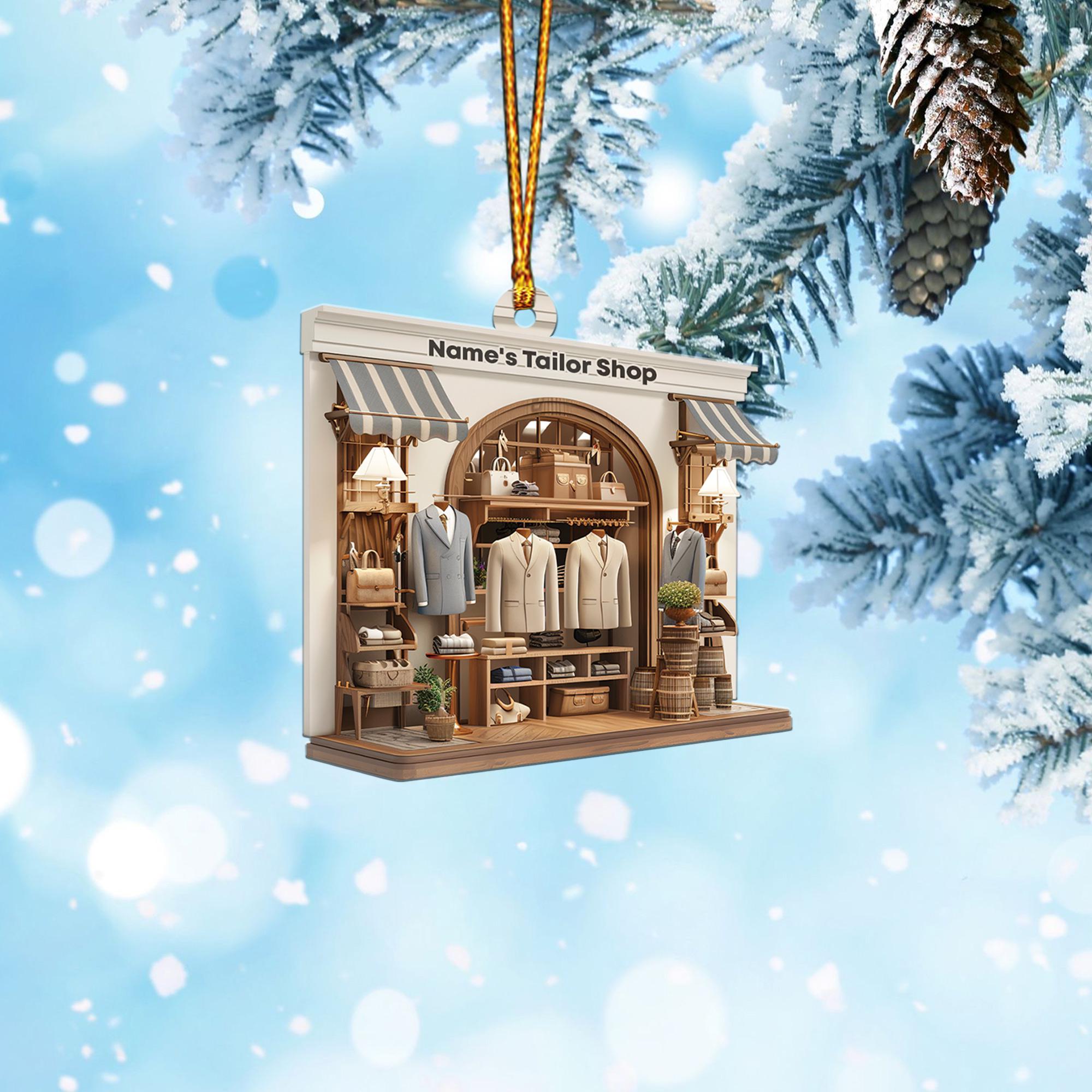 Personalized Tailor Shop 2D Flat Christmas Ornament, Tailor Shop Car Ornament, Tailor Shop Owner Holiday Gift Housewarming Gift HAOR0611