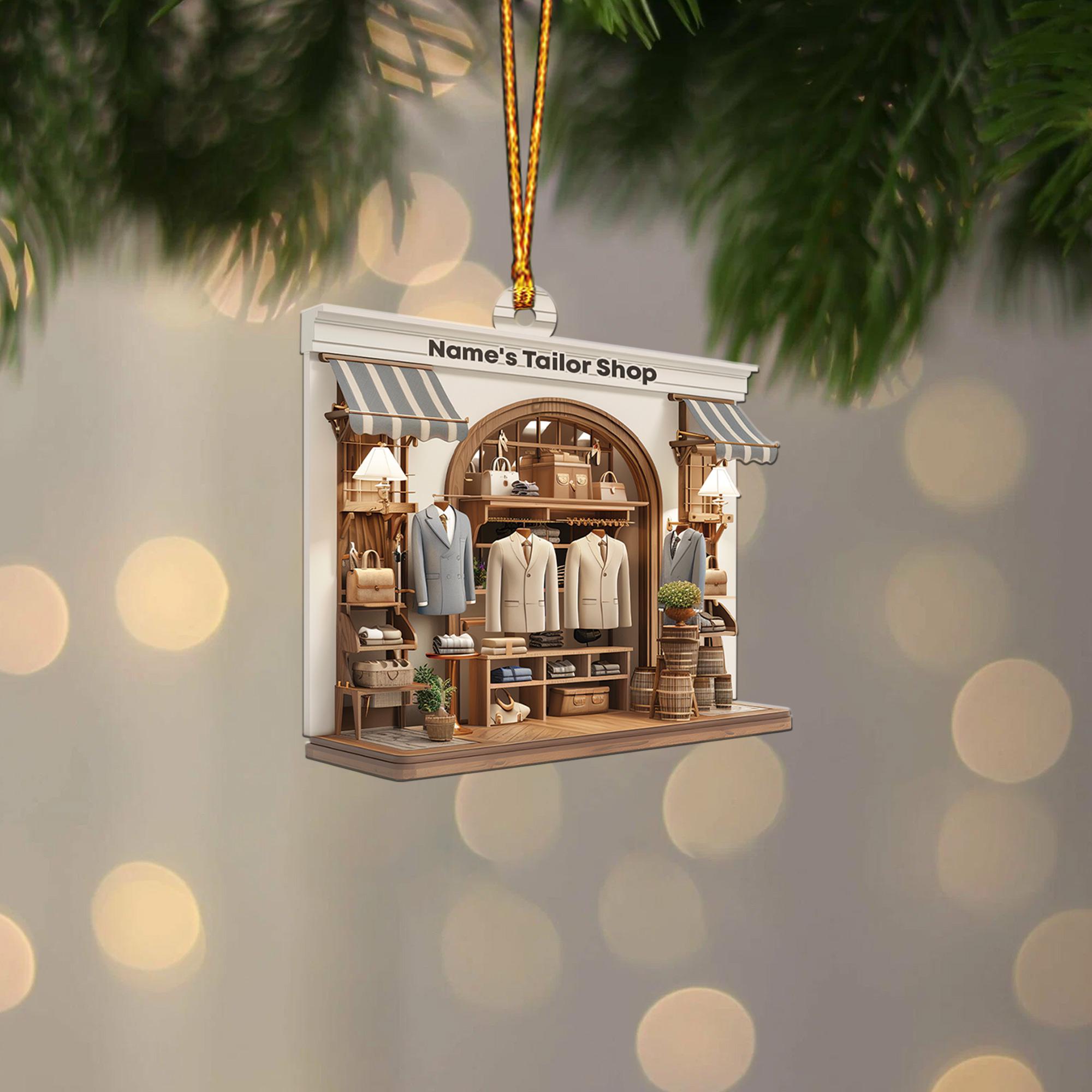 Personalized Tailor Shop 2D Flat Christmas Ornament, Tailor Shop Car Ornament, Tailor Shop Owner Holiday Gift Housewarming Gift HAOR0611