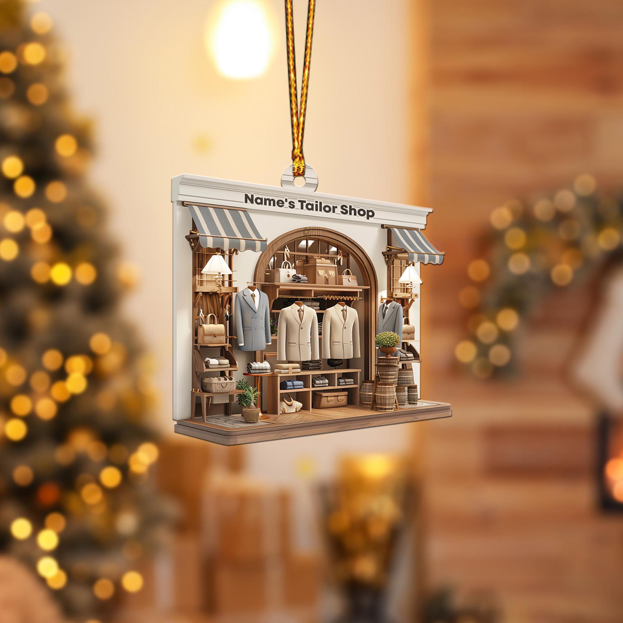 Personalized Tailor Shop 2D Flat Christmas Ornament, Tailor Shop Car Ornament, Tailor Shop Owner Holiday Gift Housewarming Gift HAOR0611