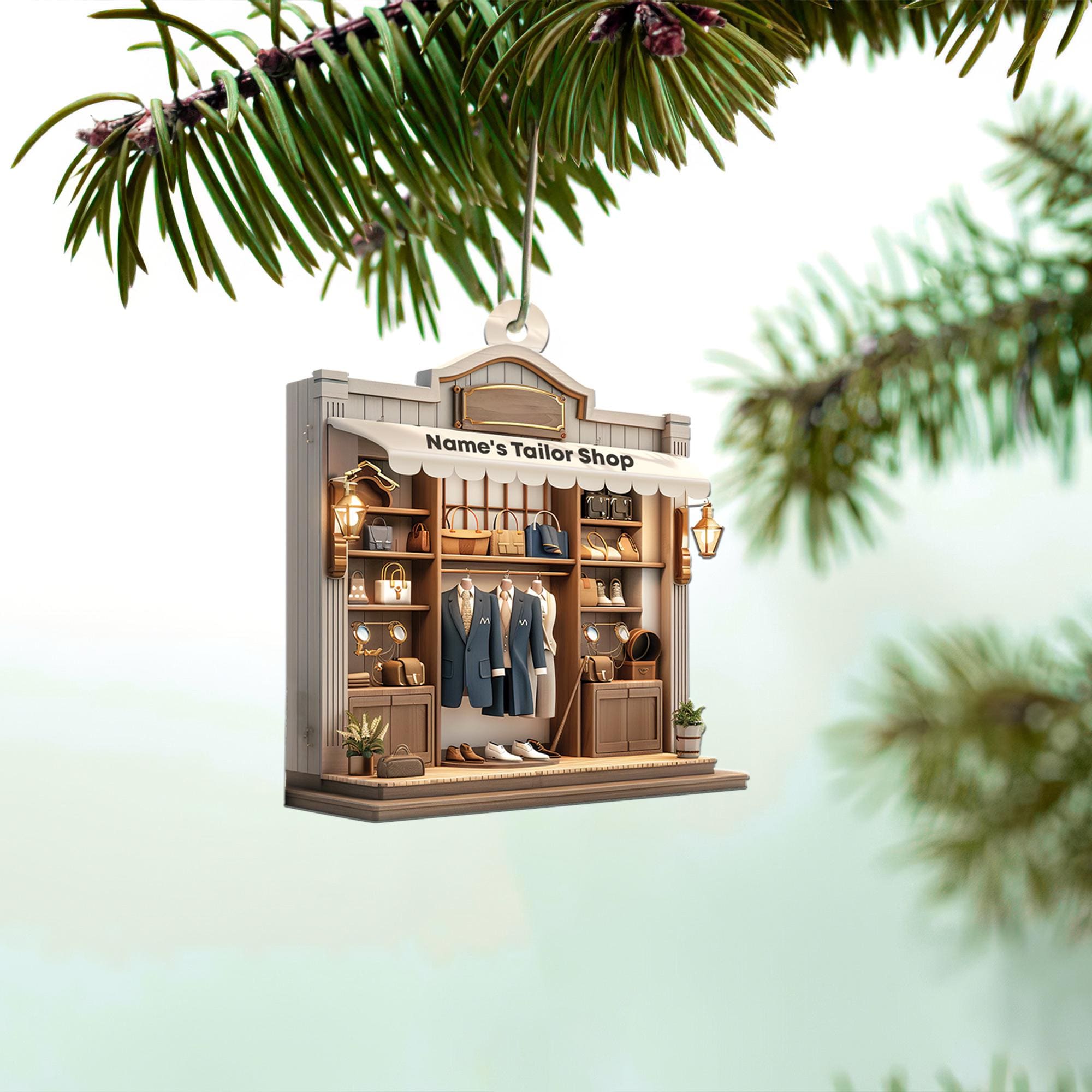 Personalized Tailor Shop 2D Flat Christmas Ornament, Tailor Shop Car Ornament, Tailor Shop Owner Holiday Gift Housewarming Gift 1 HAOR0611