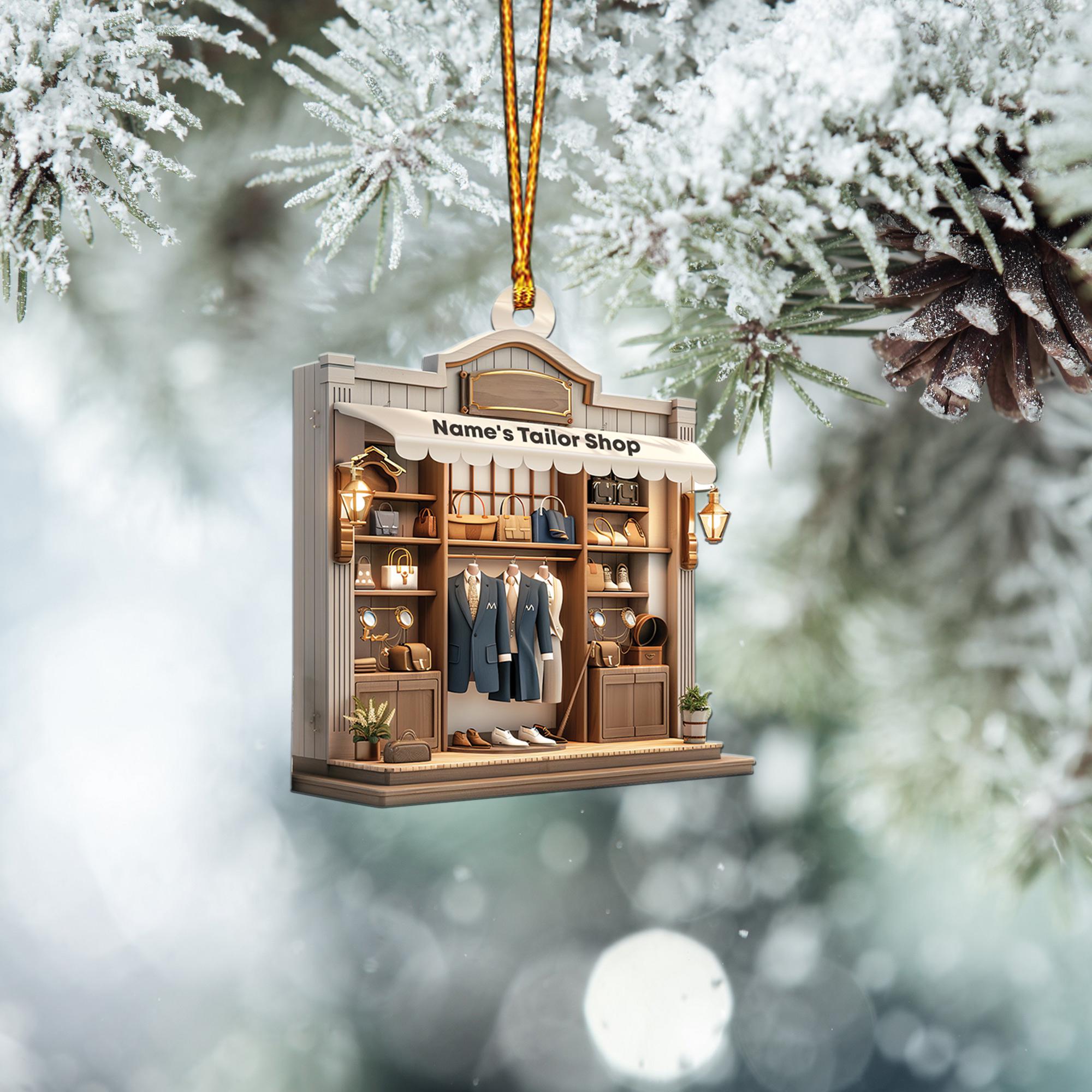 Personalized Tailor Shop 2D Flat Christmas Ornament, Tailor Shop Car Ornament, Tailor Shop Owner Holiday Gift Housewarming Gift 1 HAOR0611