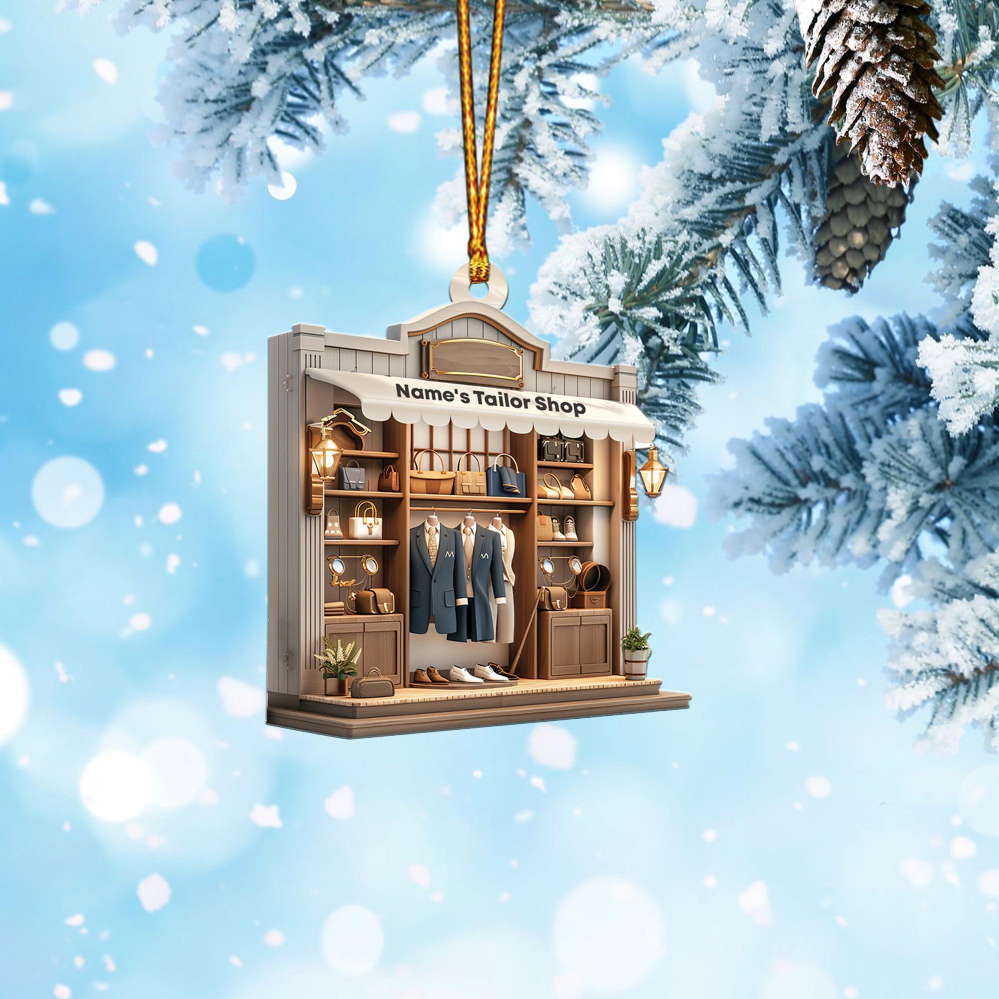 Personalized Tailor Shop 2D Flat Christmas Ornament, Tailor Shop Car Ornament, Tailor Shop Owner Holiday Gift Housewarming Gift 1 HAOR0611