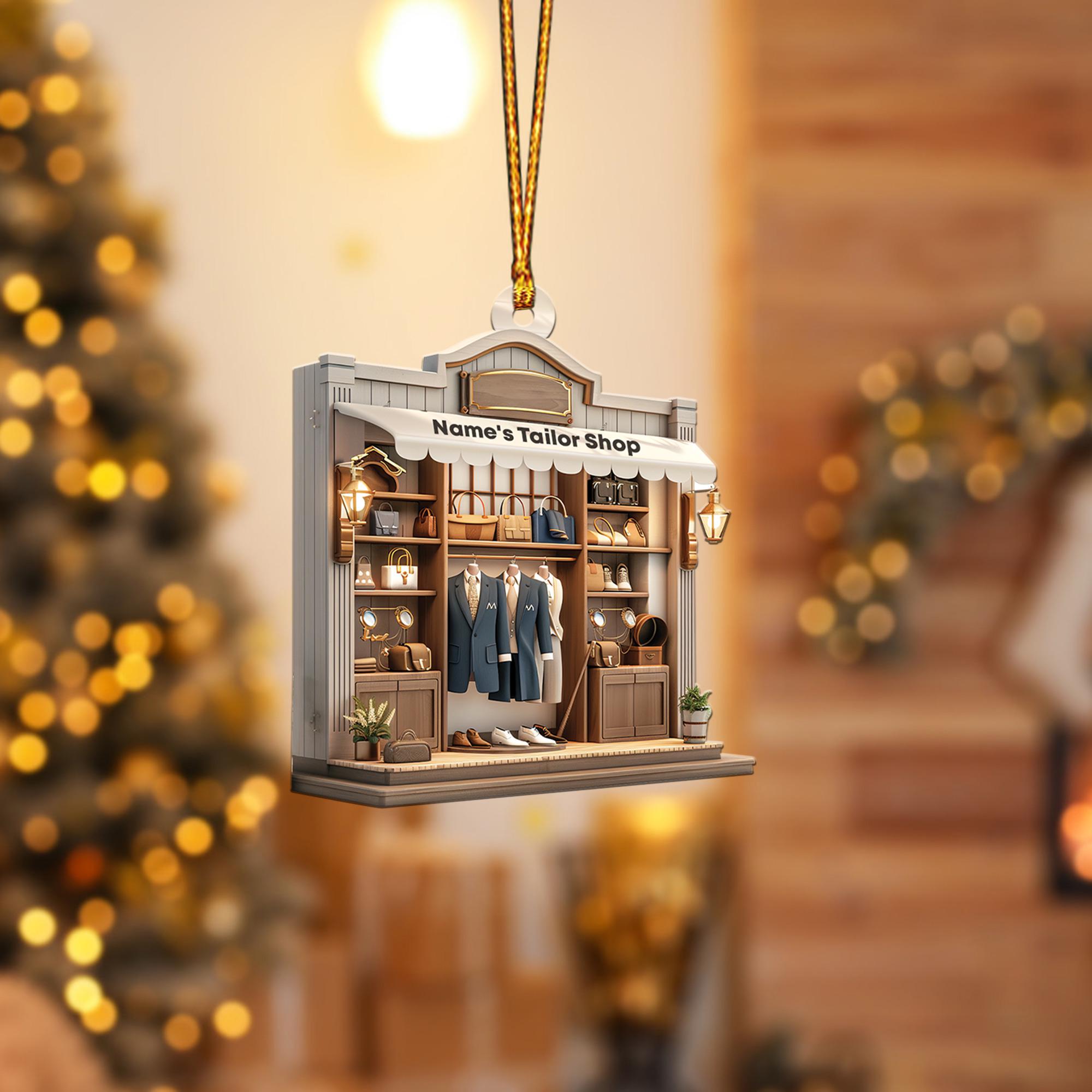 Personalized Tailor Shop 2D Flat Christmas Ornament, Tailor Shop Car Ornament, Tailor Shop Owner Holiday Gift Housewarming Gift 1 HAOR0611