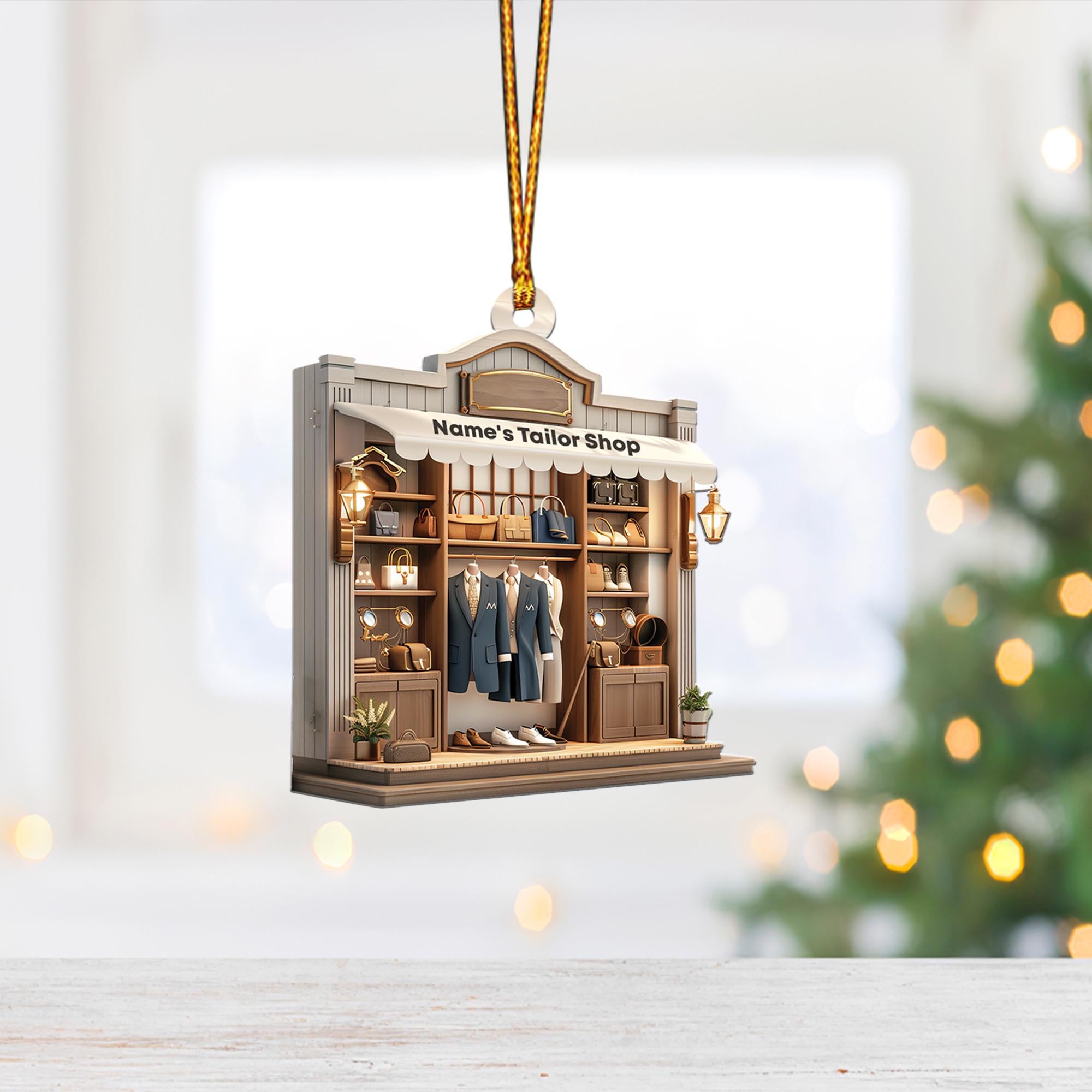 Personalized Tailor Shop 2D Flat Christmas Ornament, Tailor Shop Car Ornament, Tailor Shop Owner Holiday Gift Housewarming Gift 1 HAOR0611