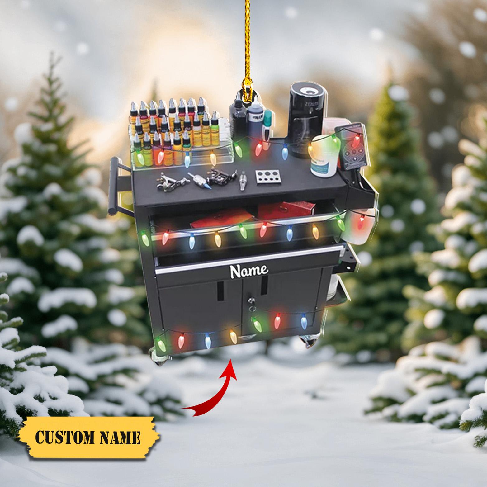 Personalized Tattoo Machine Ornament 2D Acrylic, Gift For Tattoo Lover Christmas Ornament 2D, Gift For Tattoo Lover Christmas Ornament HOCT21