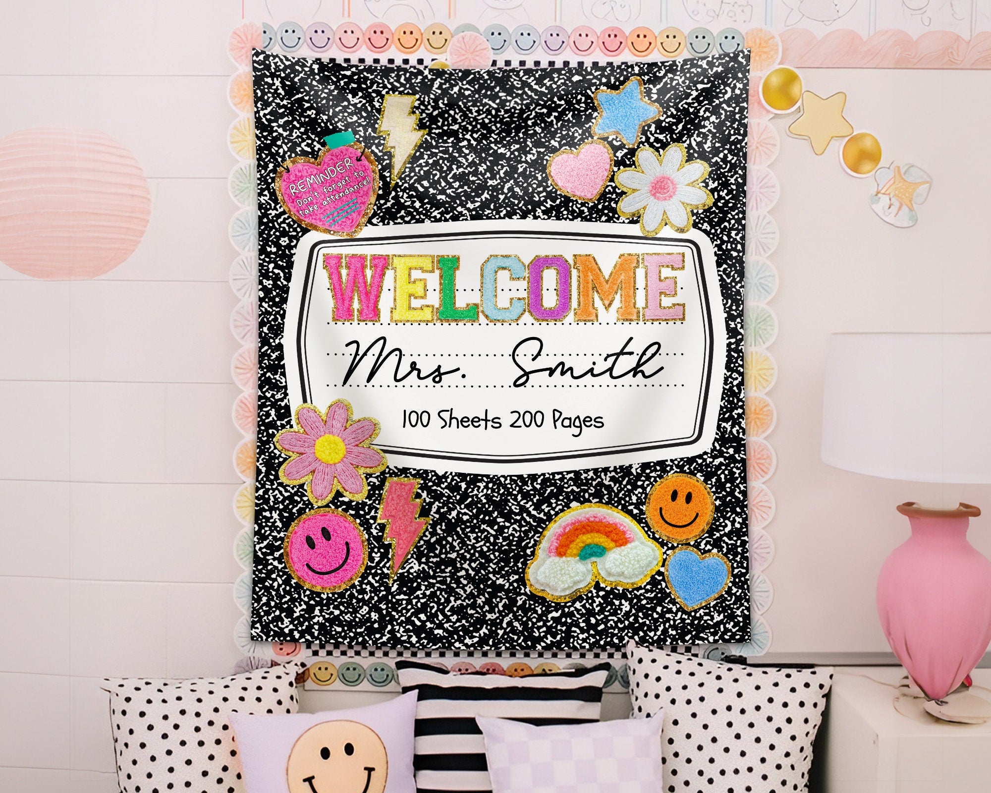 Personalized Teacher Classroom Tapestry, Teacher Gift, Classroom Decor, Custom Teacher Name Tapestry, Composition Book Classroom Banner TAPES1