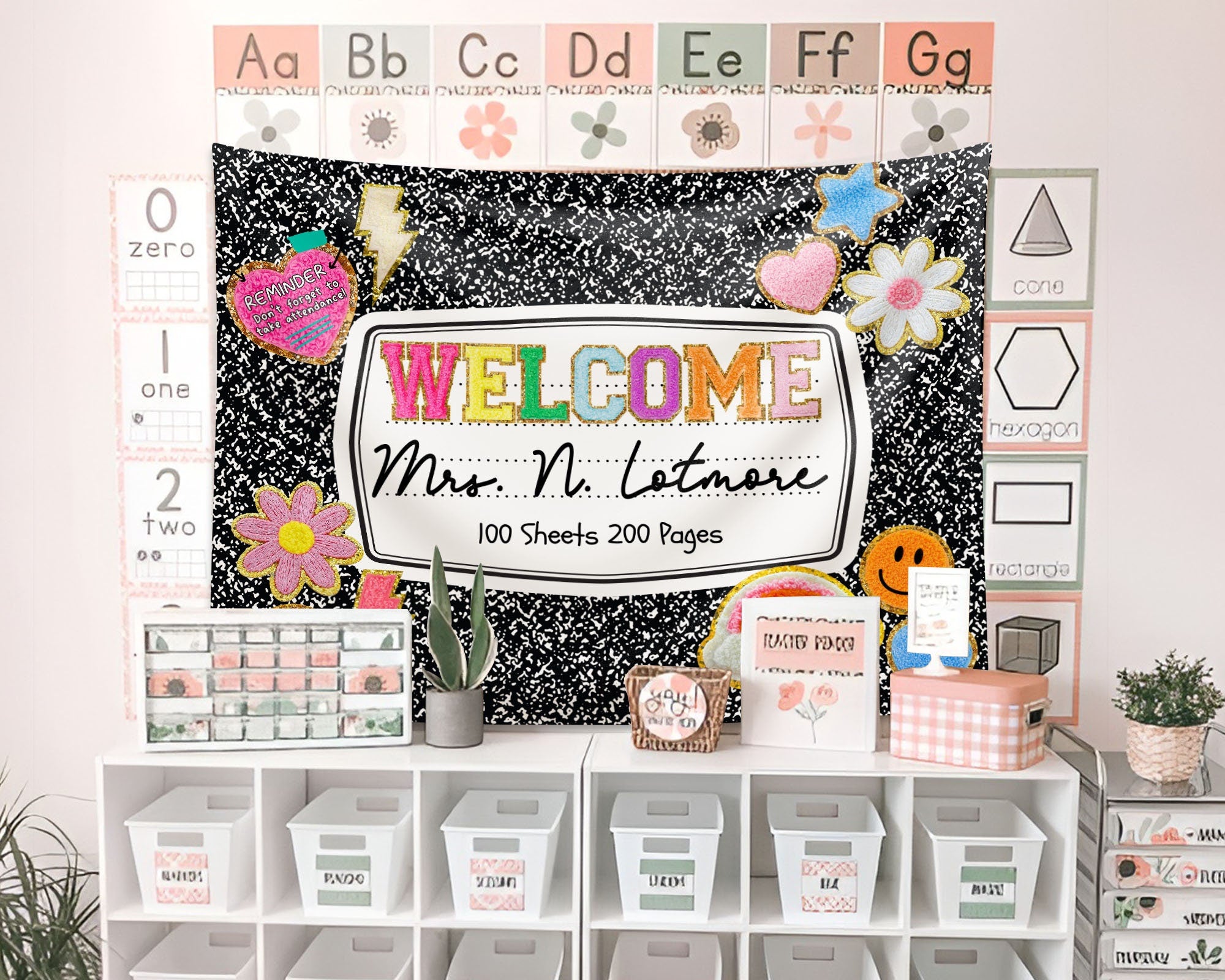 Personalized Teacher Classroom Tapestry, Teacher Gift, Classroom Decor, Custom Teacher Name Tapestry, Composition Book Classroom Banner TAPES1