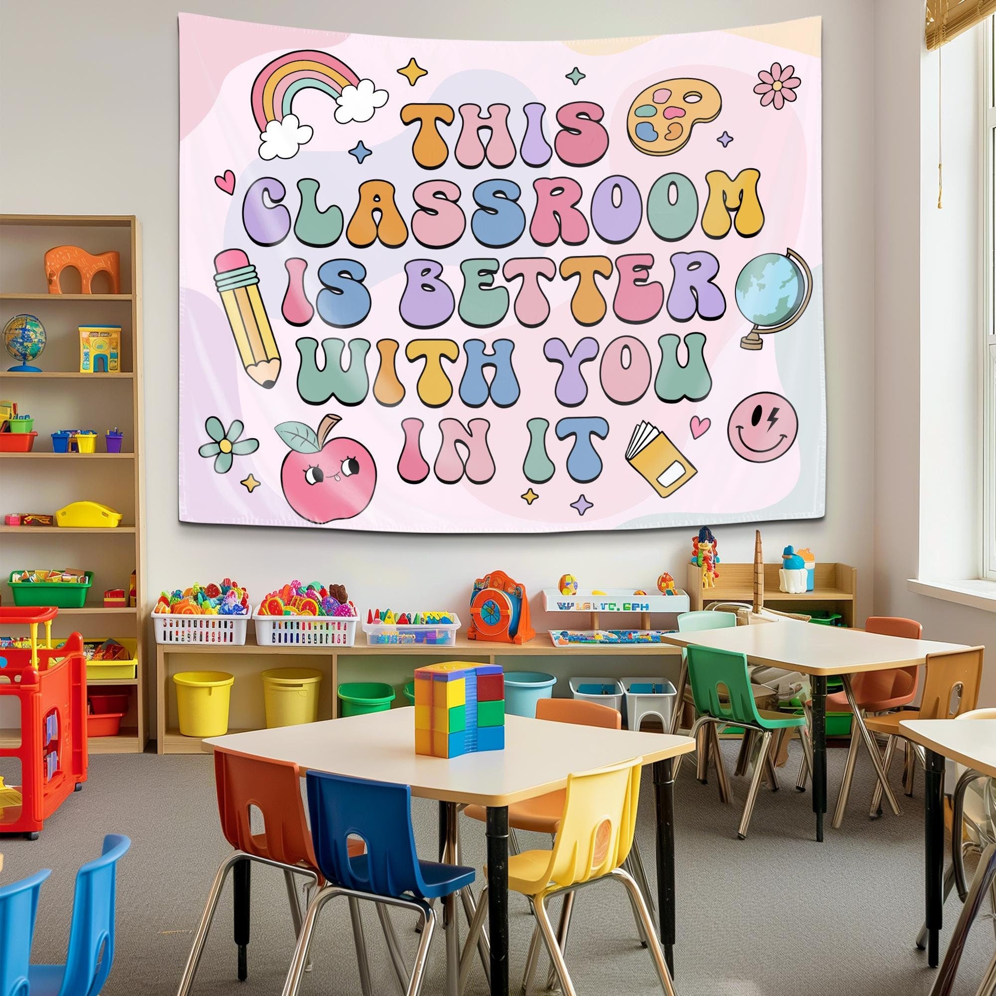 Personalized Teacher Classroom Tapestry, Teacher Gift, Classroom Decor, Custom Teacher Name Tapestry, Welcome to Class Decor,Custom Tapestry TAPES1